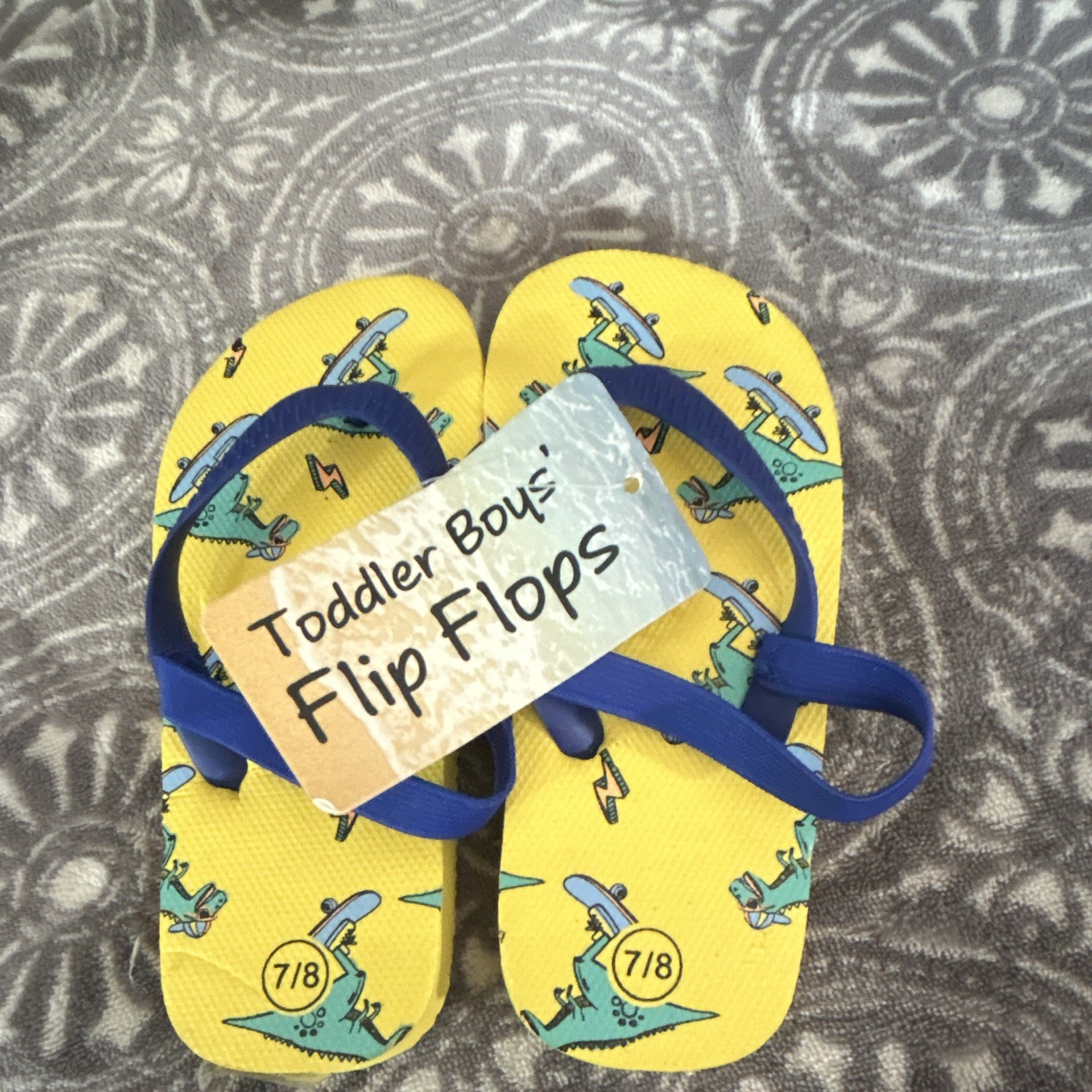 Toddler Boys Skateboard Graphic Print Flip Flop Sandals Yellow/Blue 7/8
