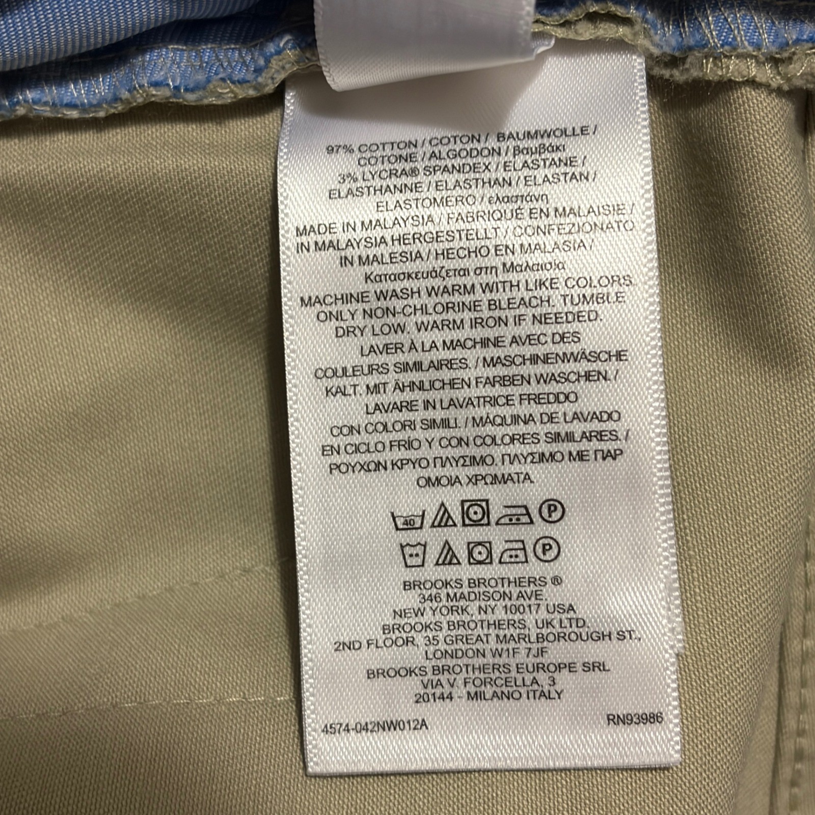 Brooks Brothers Mens Lightweight Advantage Chino Stretch Pants Khaki 33×30 NWT