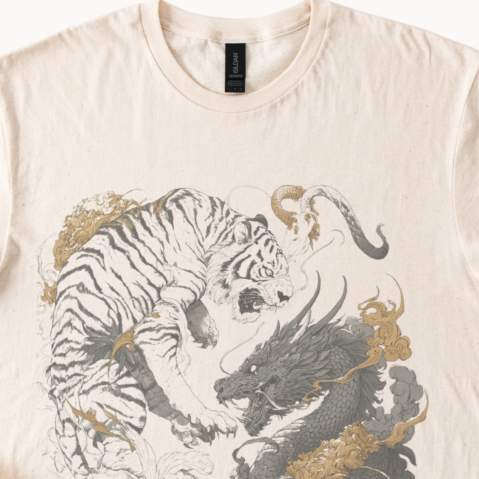 Tiger vs Dragon Ornate Graphic Tee East Asian Mythical Art