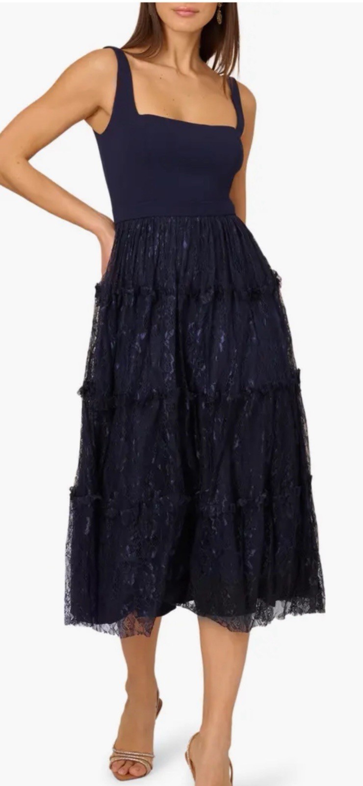 ADRIANNA PAPELL DRESS/NEW WITH TAG/RETAIL$245/SIZE 6/FIT &FLARE/NAVY