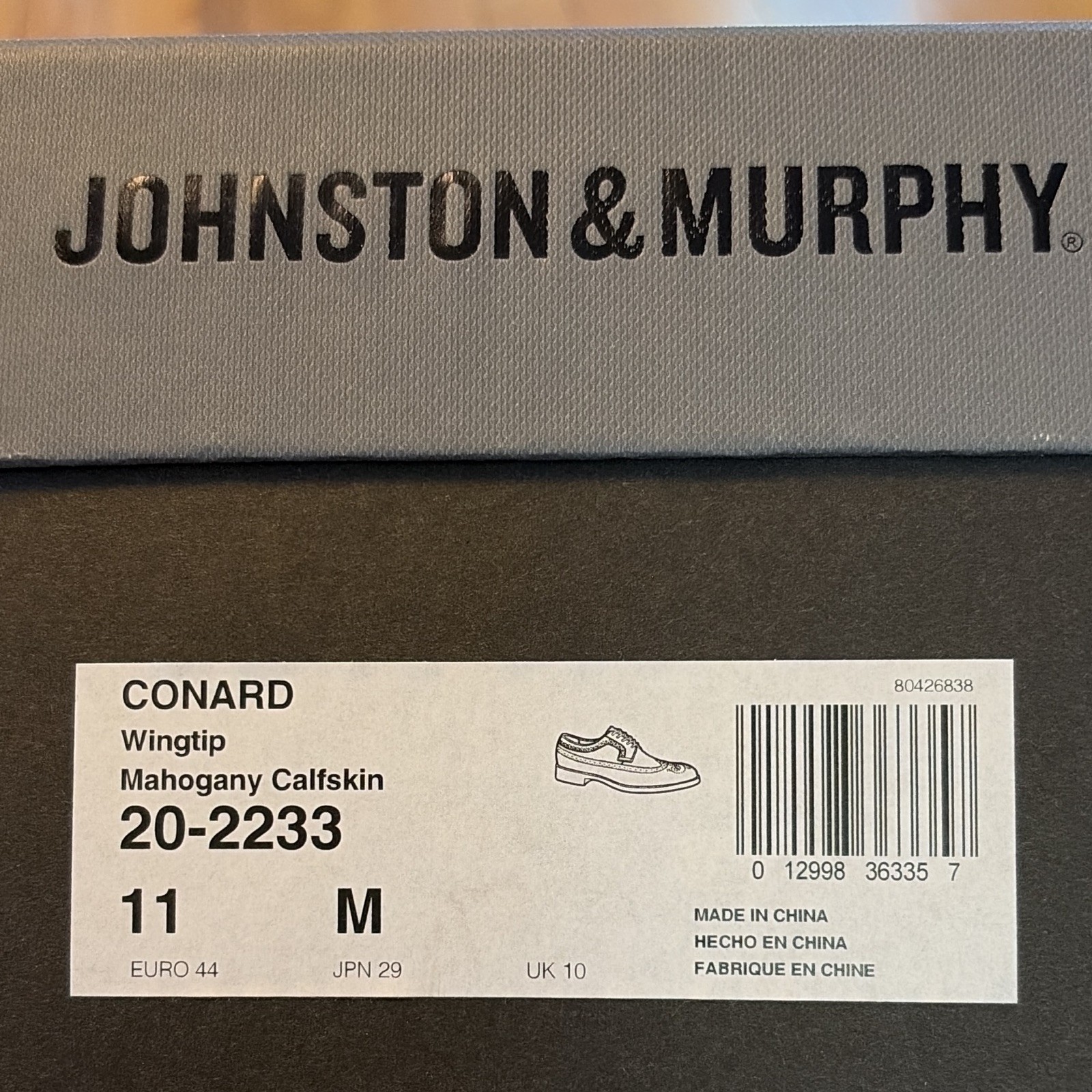 Johnston & Murphy Conard Men’s Brown Leather Wingtip Brogue Oxford 11 M