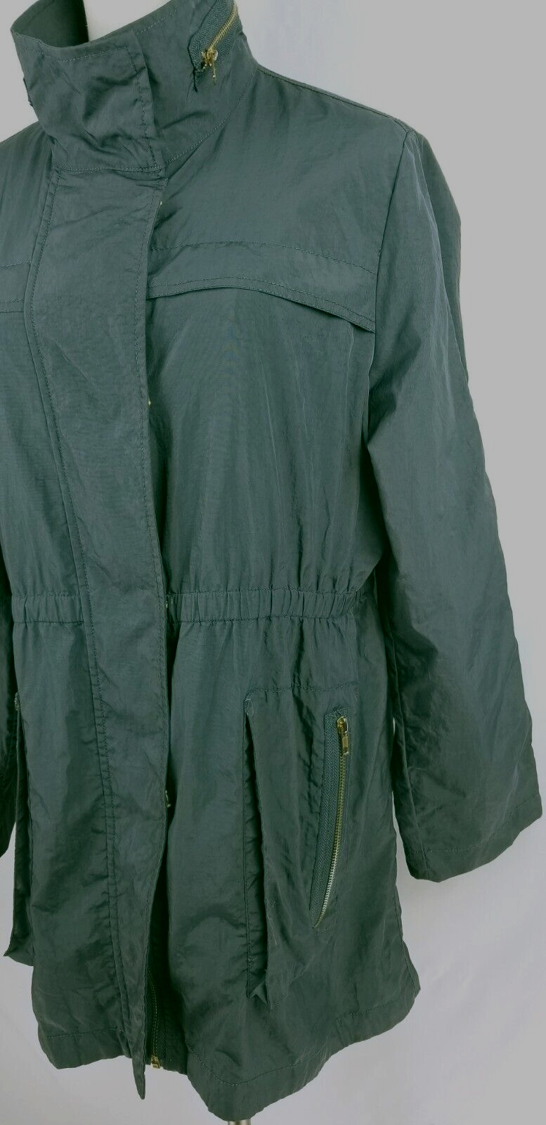 For Cynthia Women Size L Full Zip Snap Buttons Charcoal Gray Jacket Pockets # 99