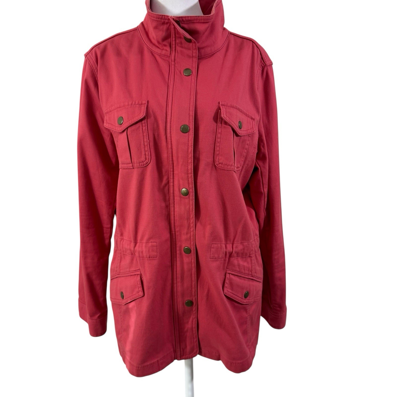 TALBOTS Jacket L Safari Field Utility Button Zip Up Twill Cotton Tencel Orange