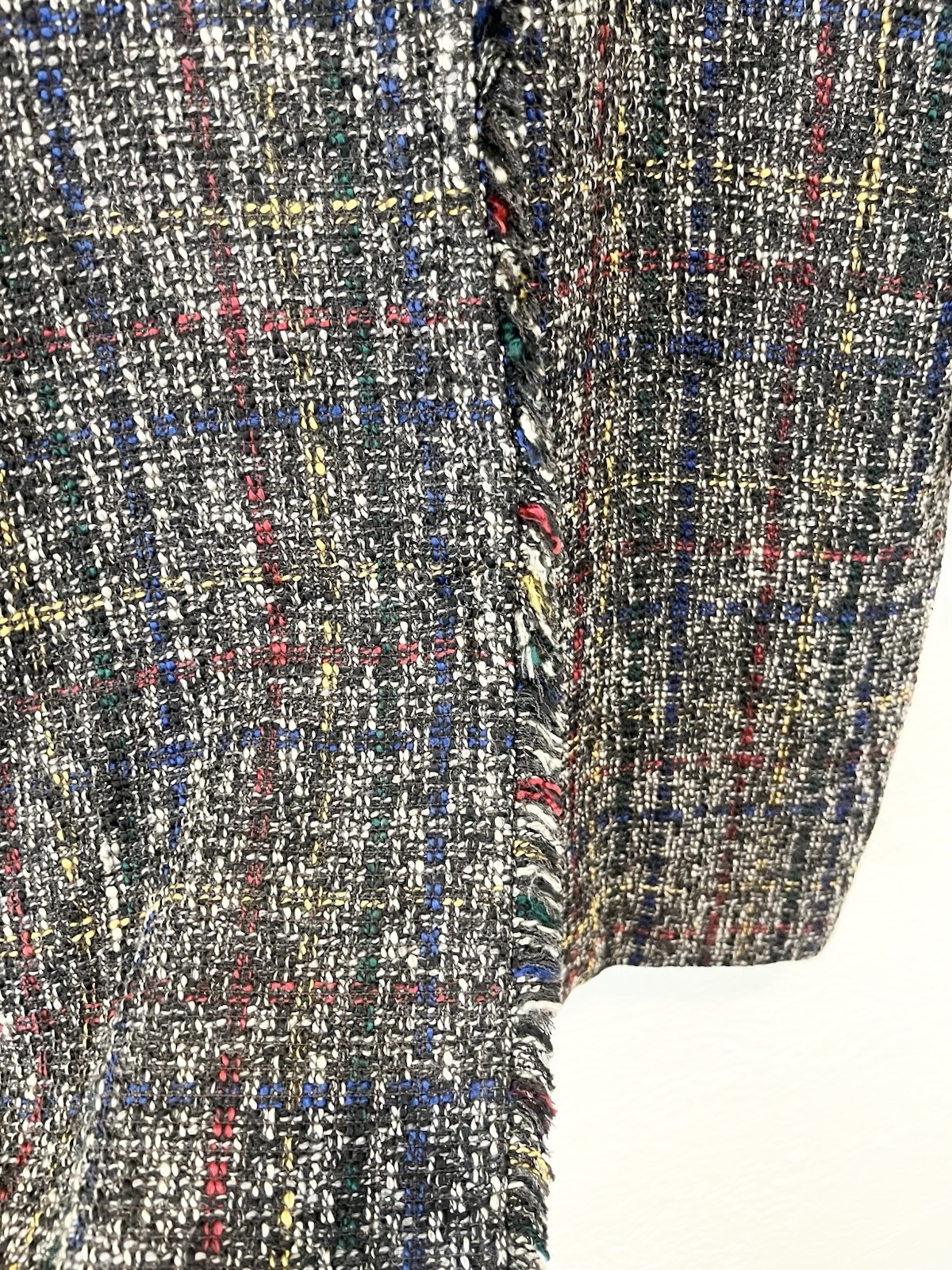 J. McLaughlin Jacket Coat Black Blue Tweed Fringe Large L