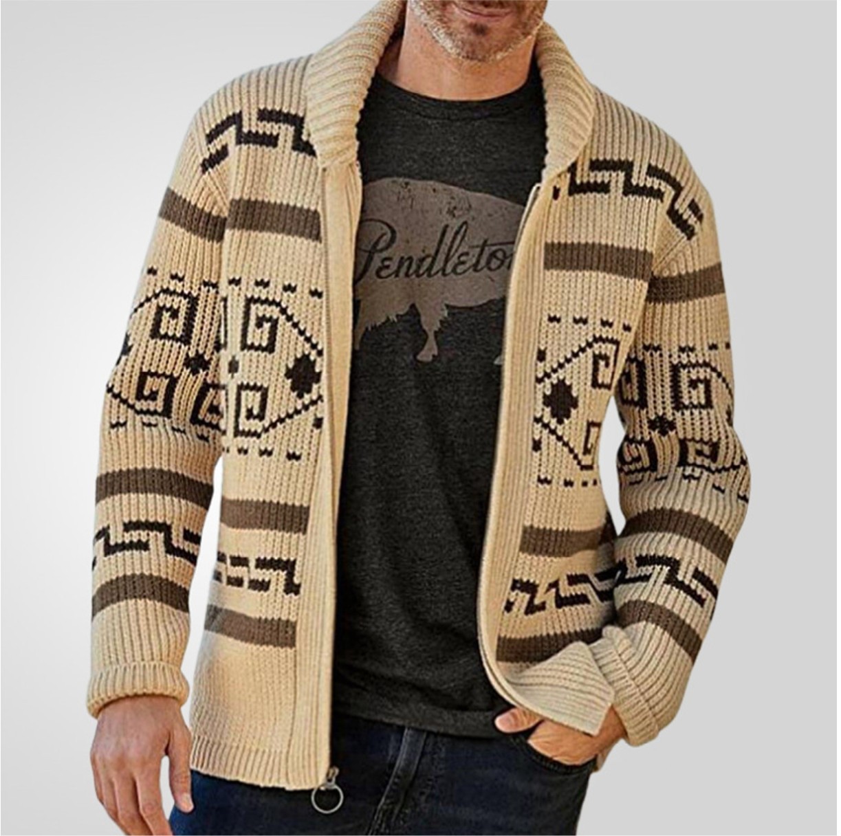Mens Sweater Big Lebowski Cardigan Knit Jeffery Zip Up Adult New Movie Costume