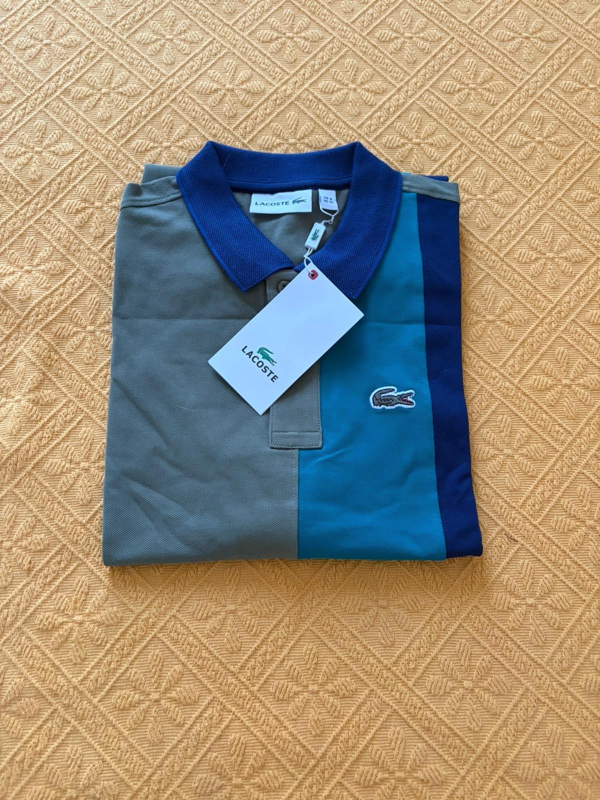 Lacoste Mens Color-Block Polo Shirt Grey Blue Turquoise Size XL FR 6 – NEW