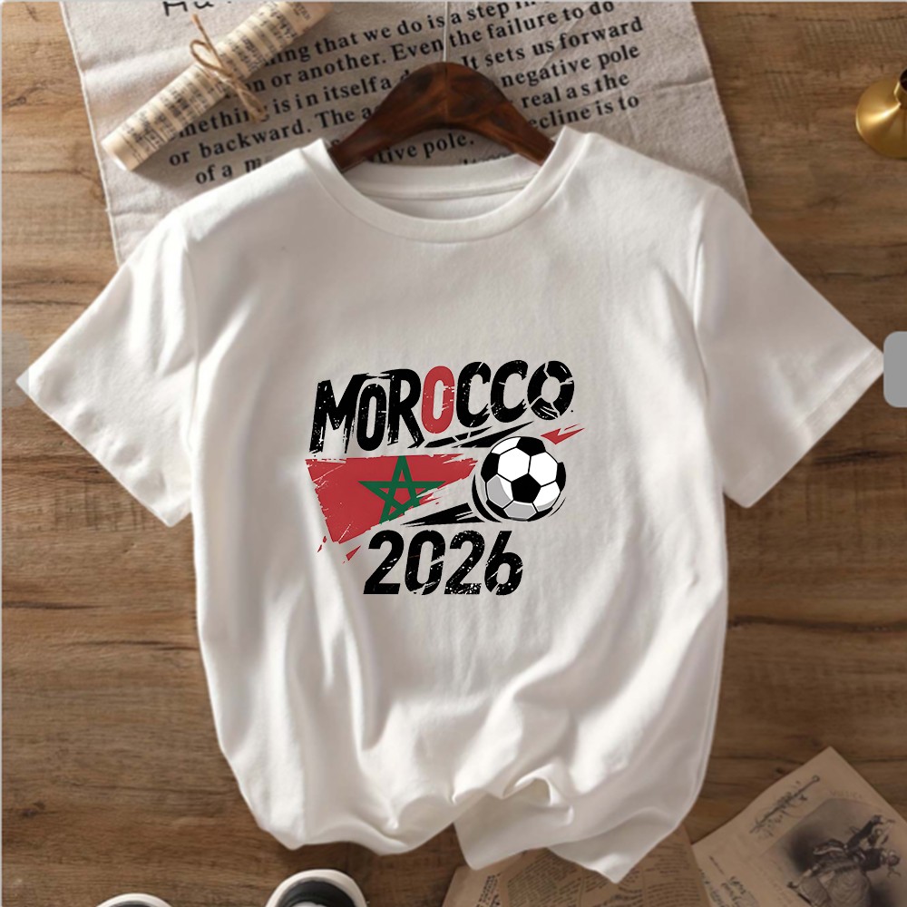 Morocco 2026 Flag Soccer Graphic Women’s Casual Sports Fan T-shirt Top