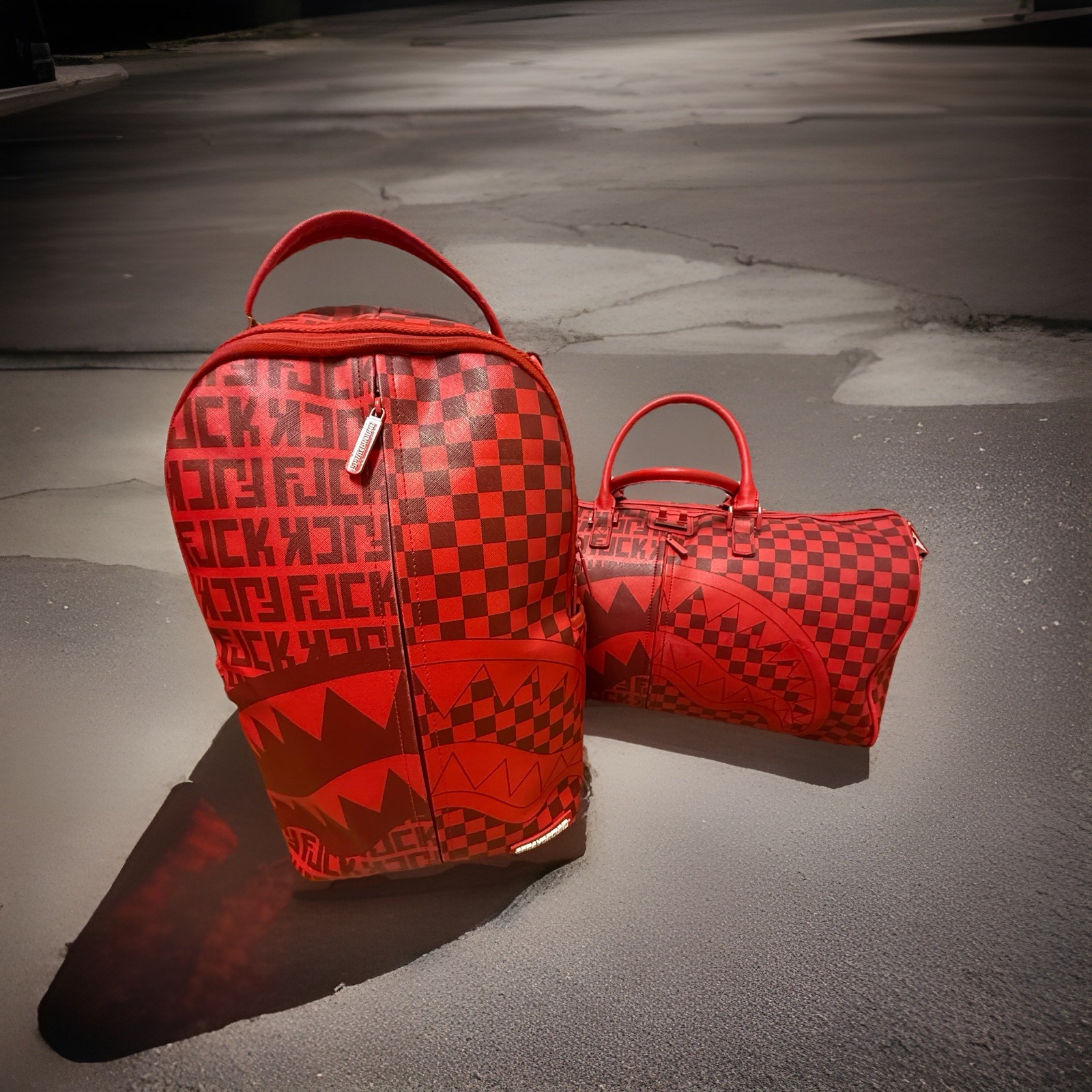 RARE SPRAYGROUND DUFFEL & BACKPACK SET VINI VIDI VICI RED SHARK – SOLDOUT 4EVER