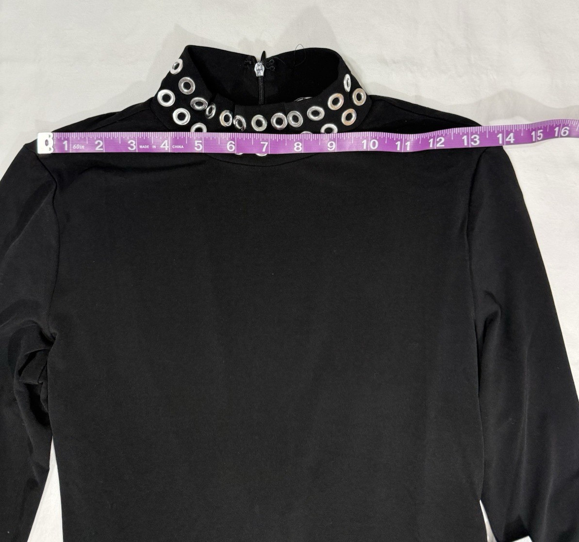 Carmen Marc Valvo Size 4 Black Fit & Flare Dress Silver Grommet Accents Womens