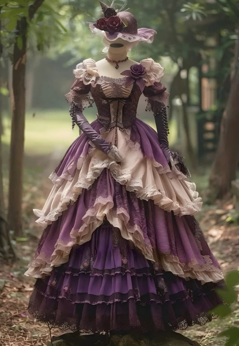 Victorian Rococo Purple Ruffle Lace Ball Gown Lolita Cosplay Tea Party Dresses