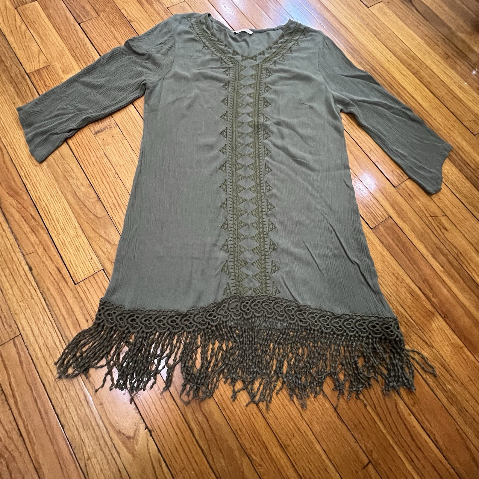 Soft Surrounding Army Green Embroidered with Fringe Tunic Top Women’s Small