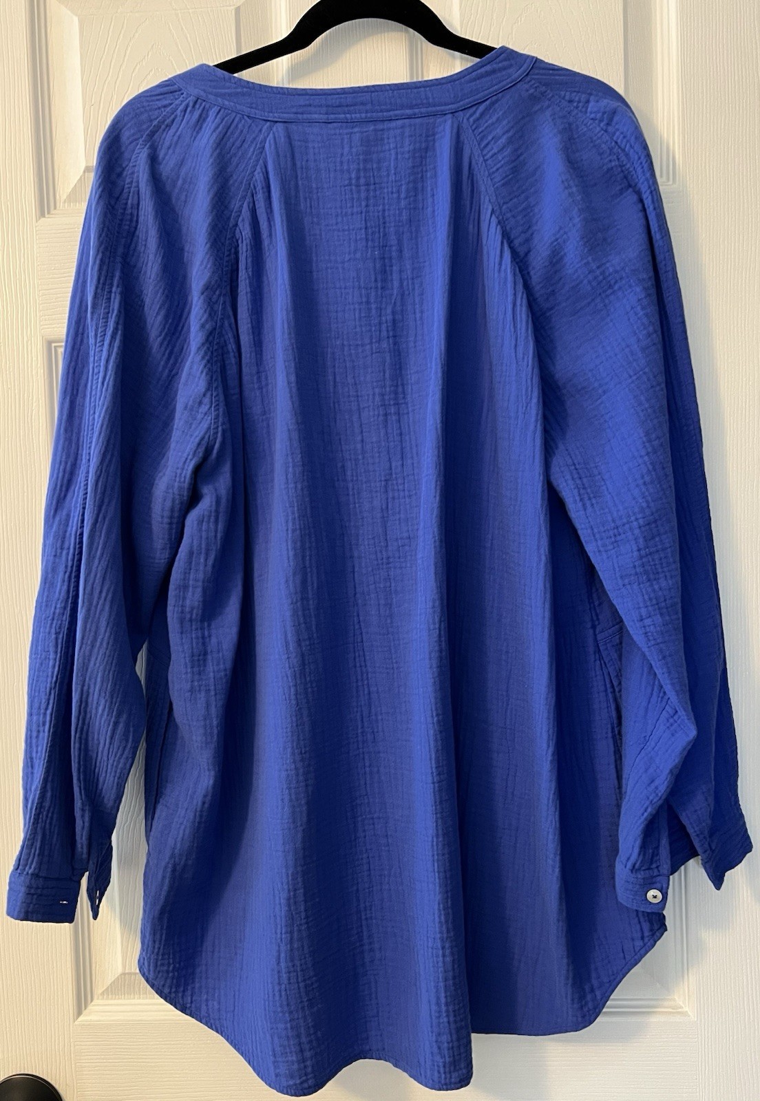 Soft Surroundings Santorini Gauze Tunic Royal Blue Button Up Cotton Shirt XL