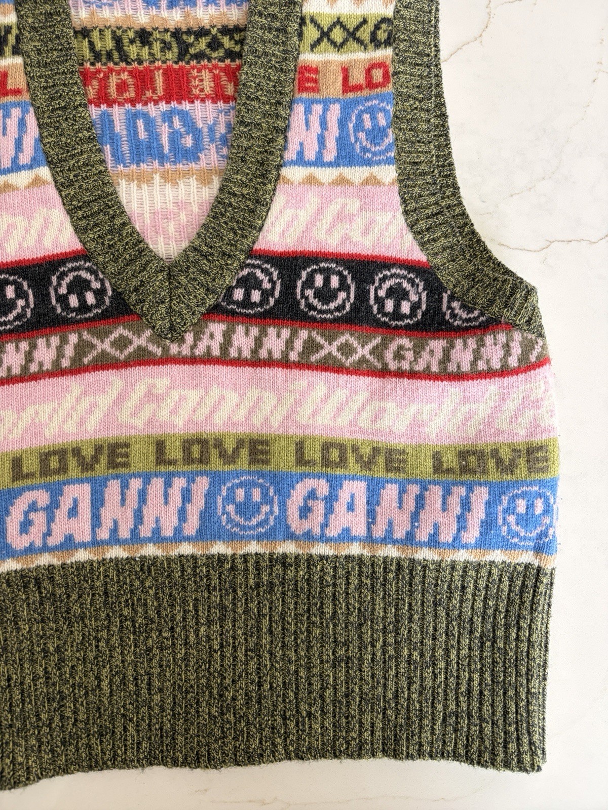 Ganni Sweater Vest Small Knit Love Stripe Top Sleeveless