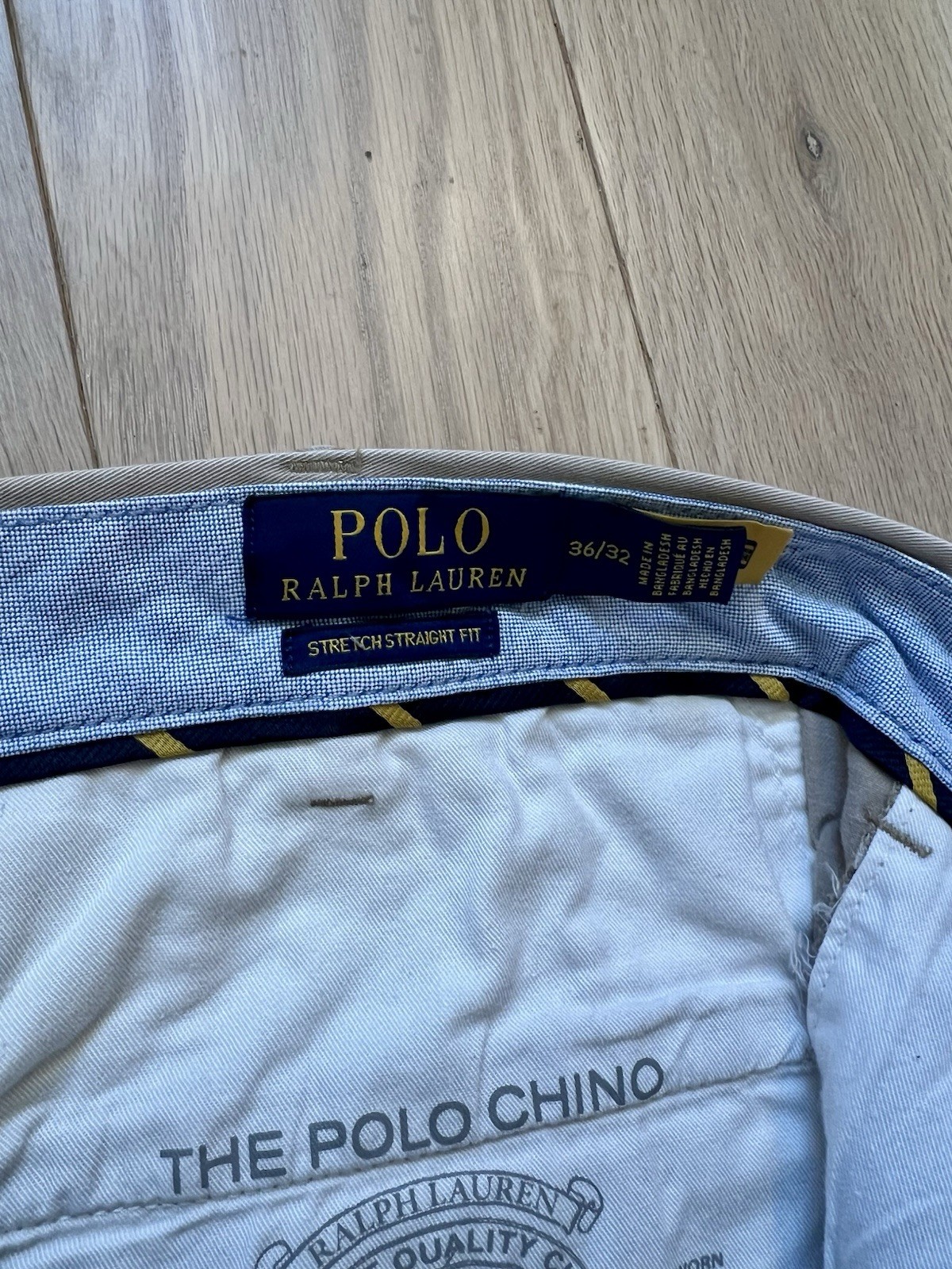Ralph Lauren Khaki The Polo Chino Stretch Straight Pleated 36/32