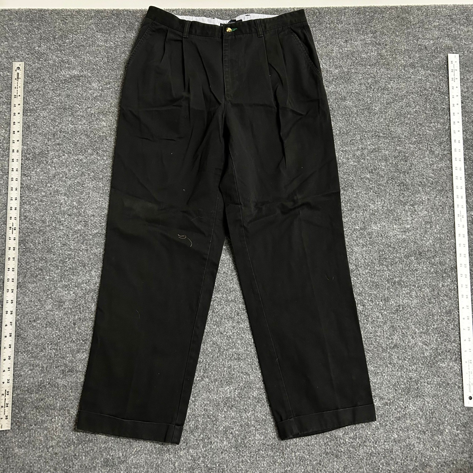 Tommy Hilfiger Chino Pants Mens Size 36 Black Pleated Cuffed Cotton Classic Fit