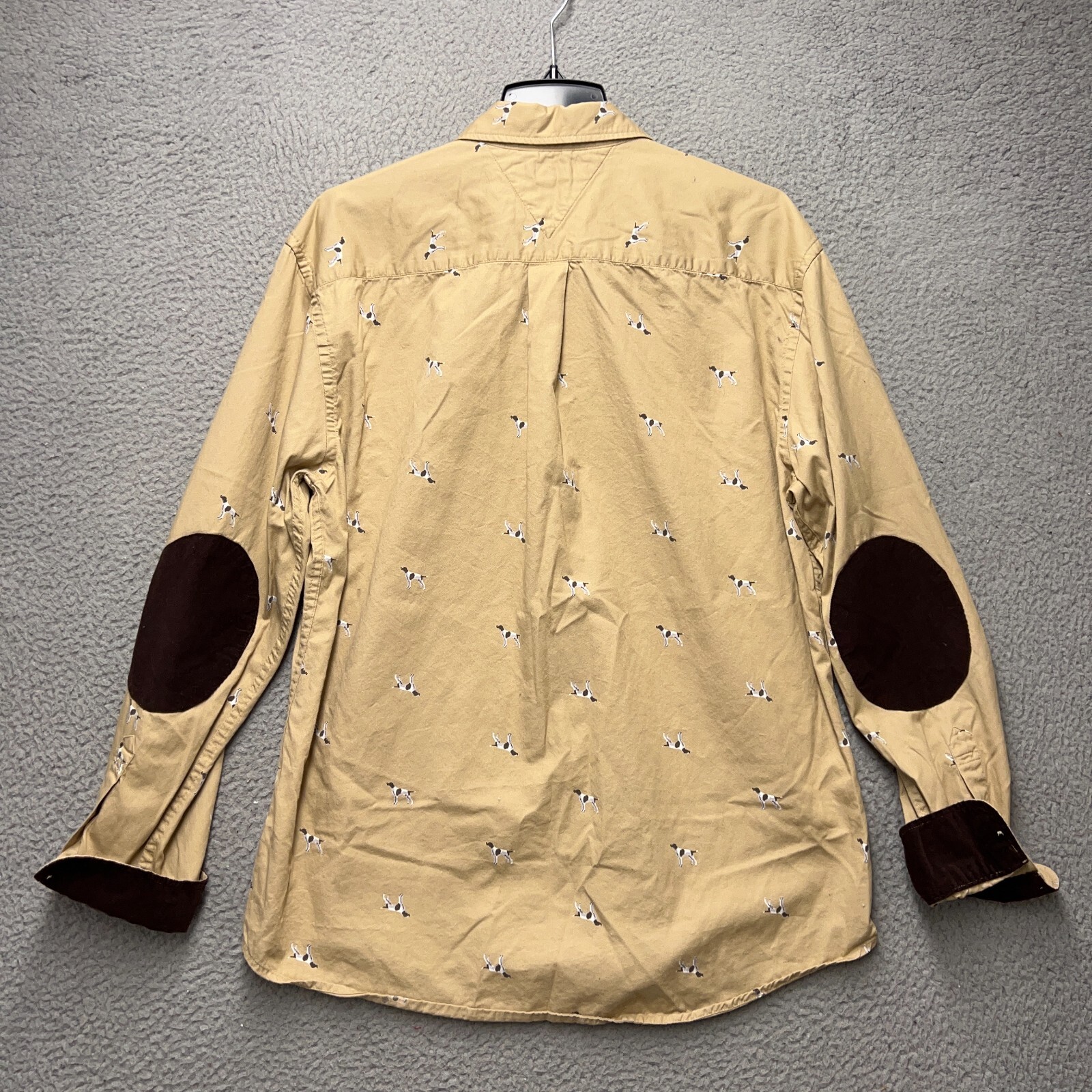Tommy Hilfiger Shirt Mens XL Brown All Over Dog Print Slim Corduroy Flip Collar