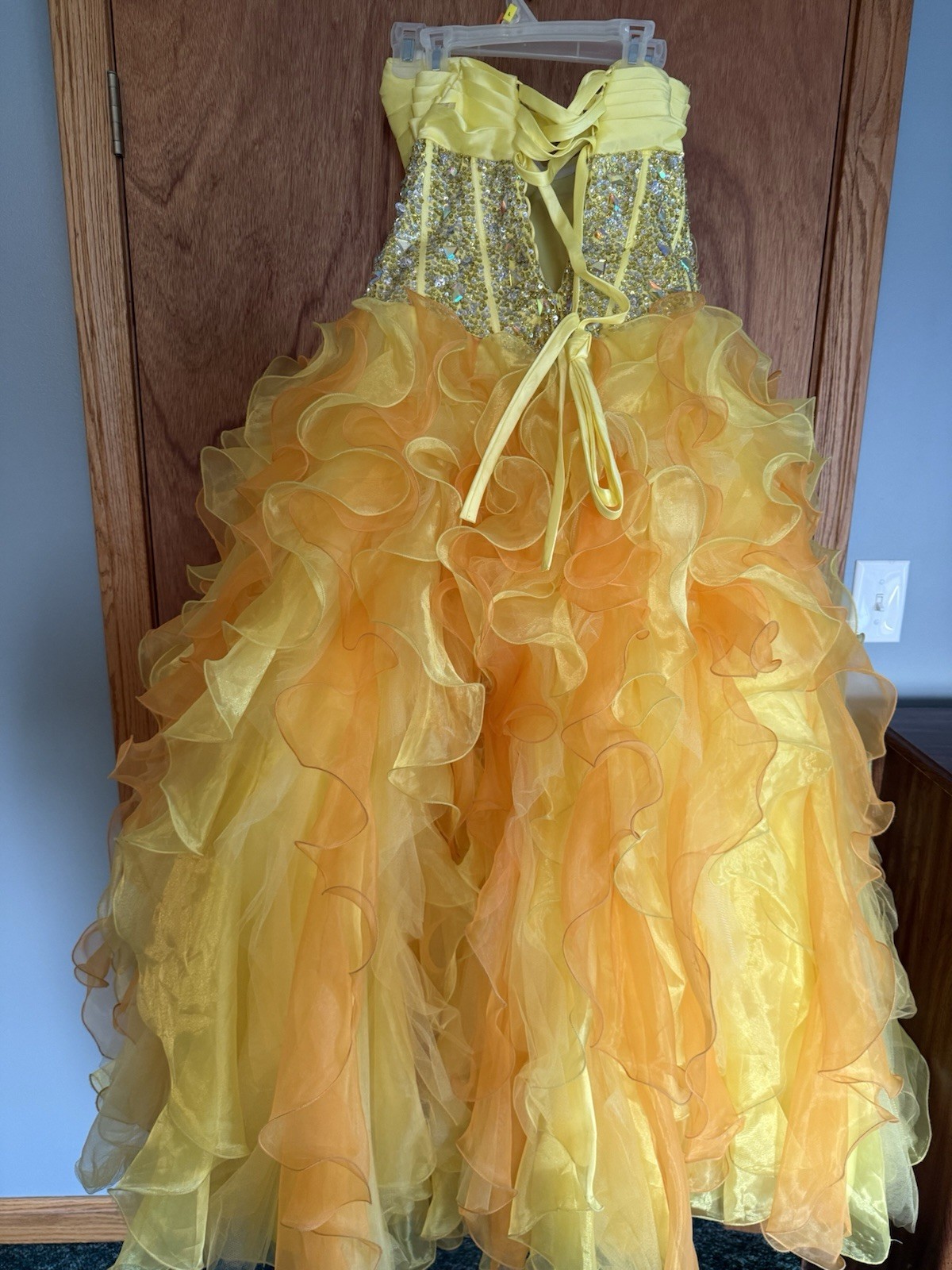 Alyce Paris Yellow Strapless Beaded Sequin Organza Corset Ballgown 14