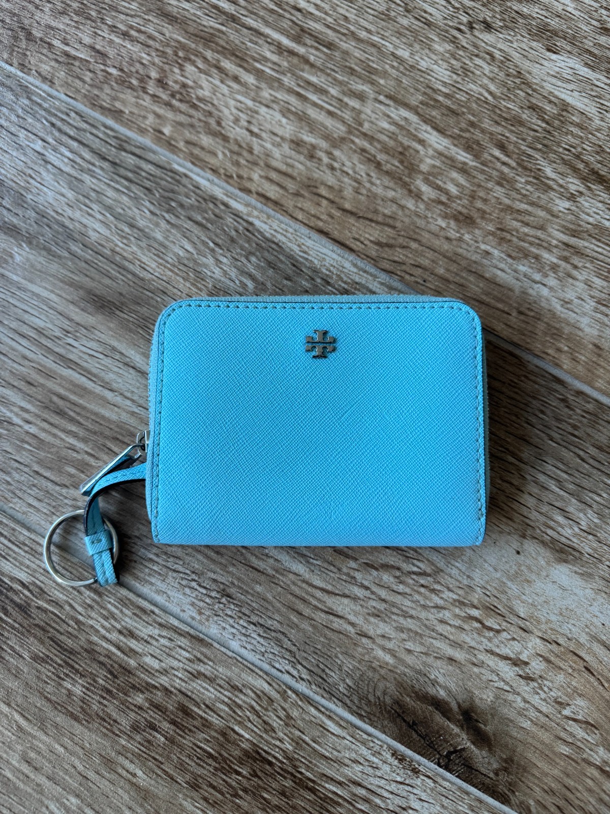 Tory Burch Light Blu Saffiano Leather Zip Around Coin Purse Card Holder