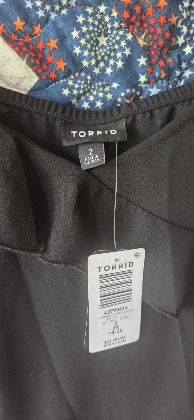 Torrid Black Georgette Ruffle Cami V Neck Sleeveless Plus Size 2