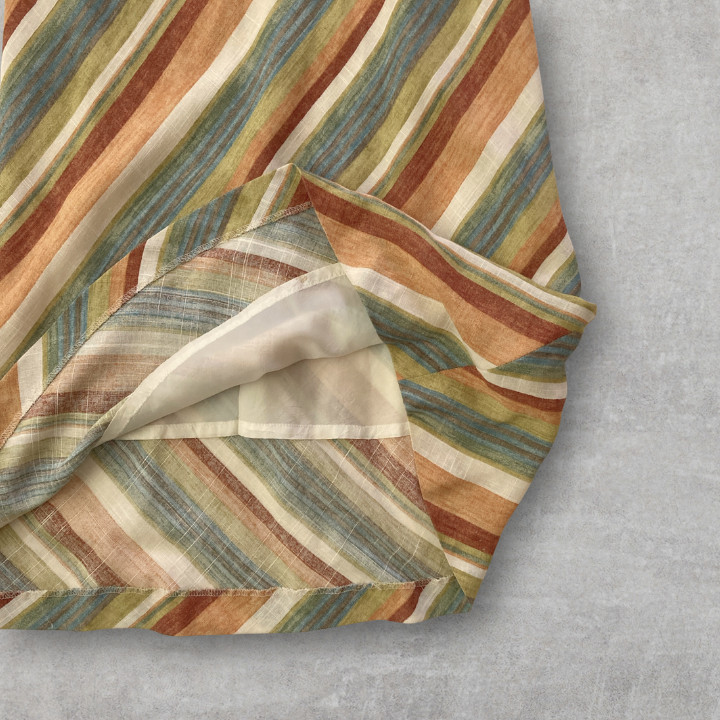 Japanese Vintage Slim Multicolor Striped Linen Blend Maxi Skirt A Line Retro