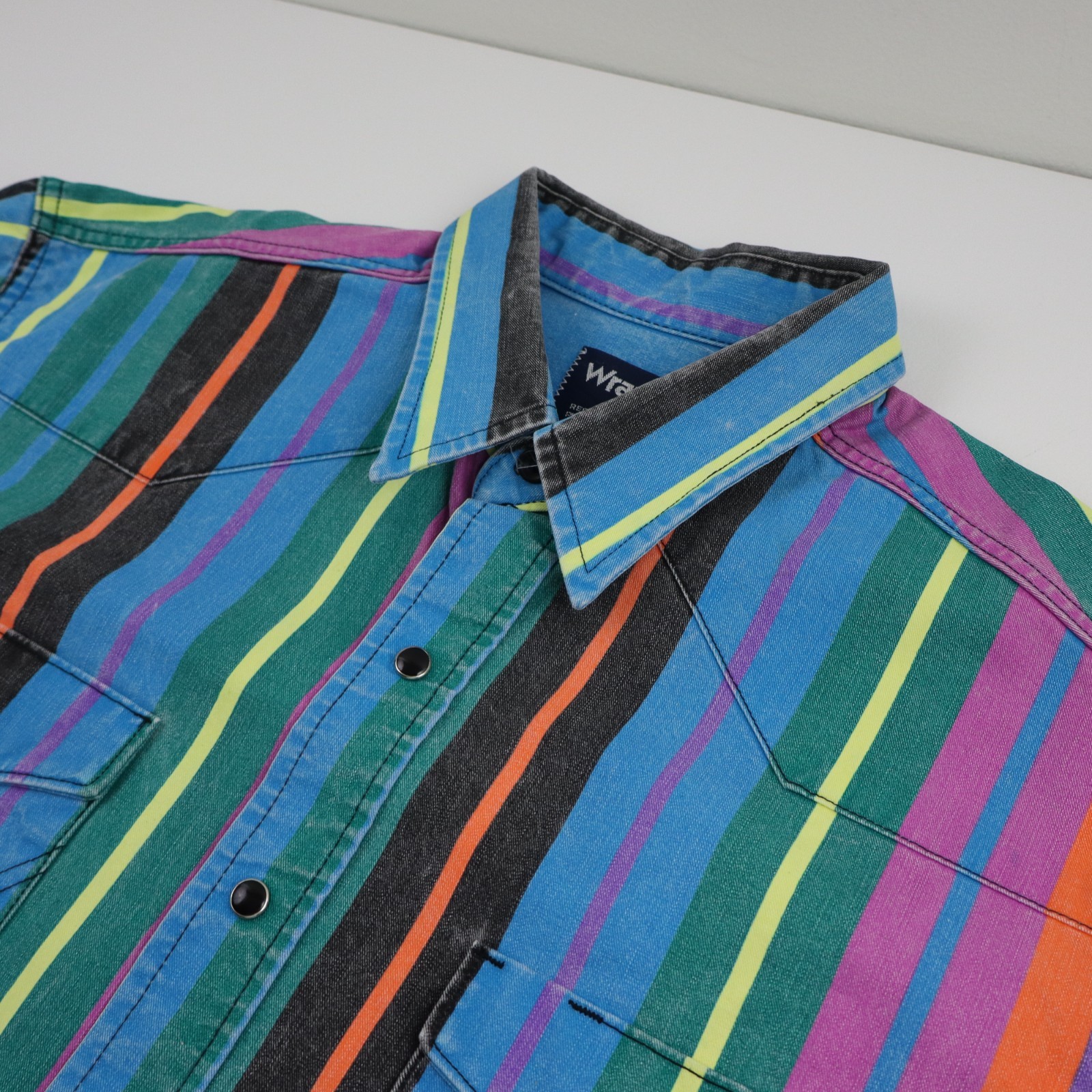Vintage Wrangler Brushpopper Western Shirt Mens 17/35 Large Striped Made In USA