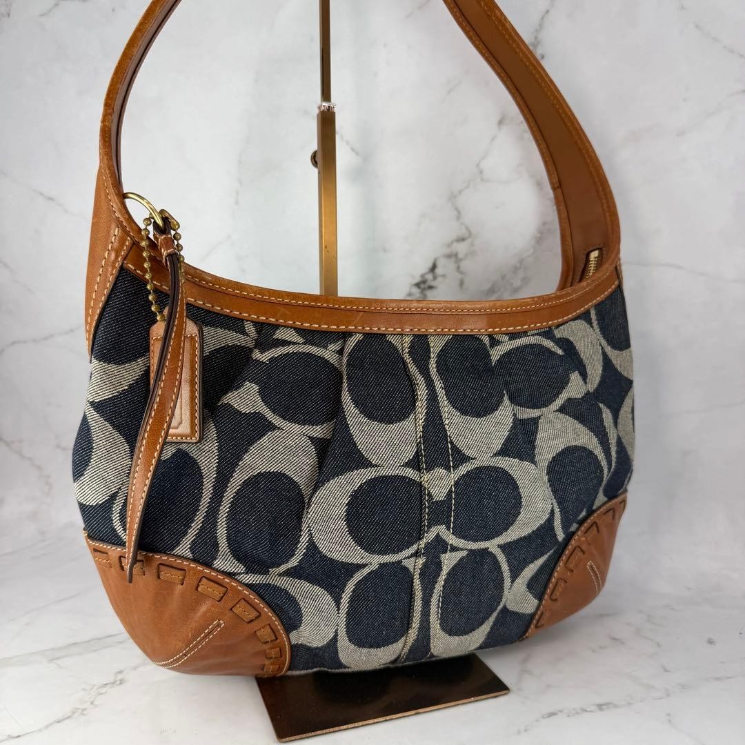 COACH Signature Denim Hobo Bag Y2K Blue Canvas Leather Vintage Authentic A1333