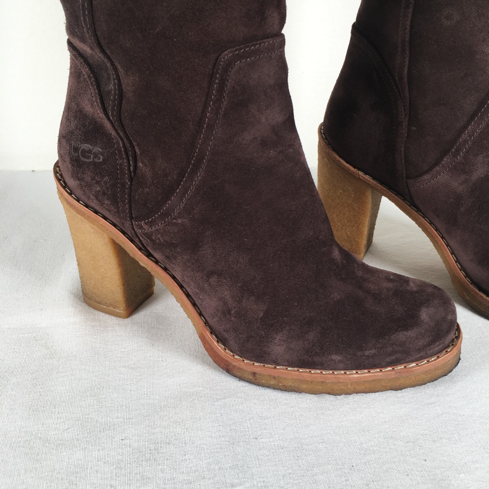 UGG Australia Chocolate Suede Leather Knee High Heel Boot Pull-On Women’s 8