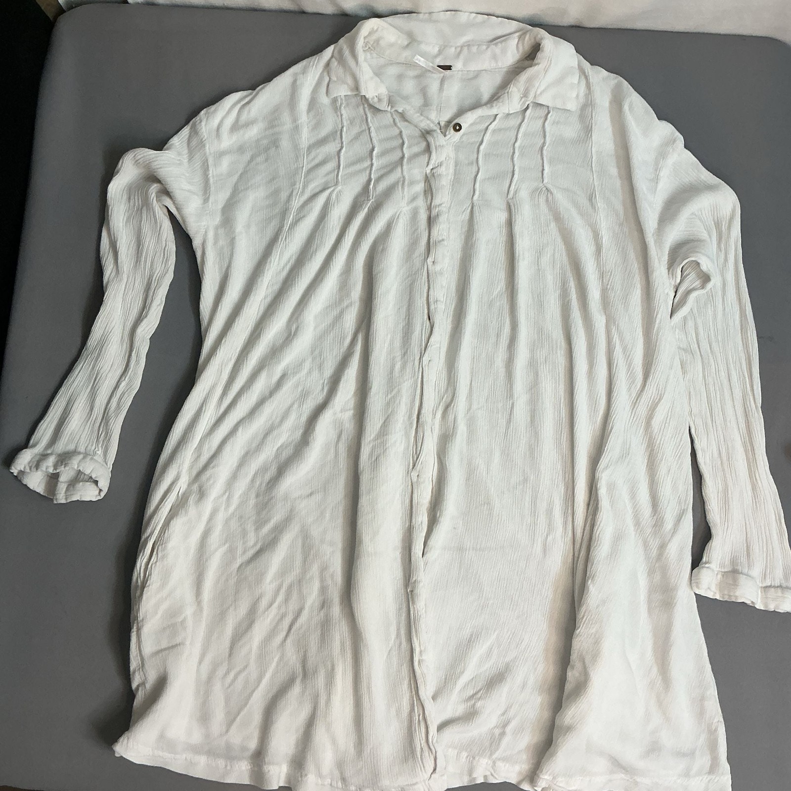 Free People Gauze Pintuck Long Sleeve Button-Down Tunic