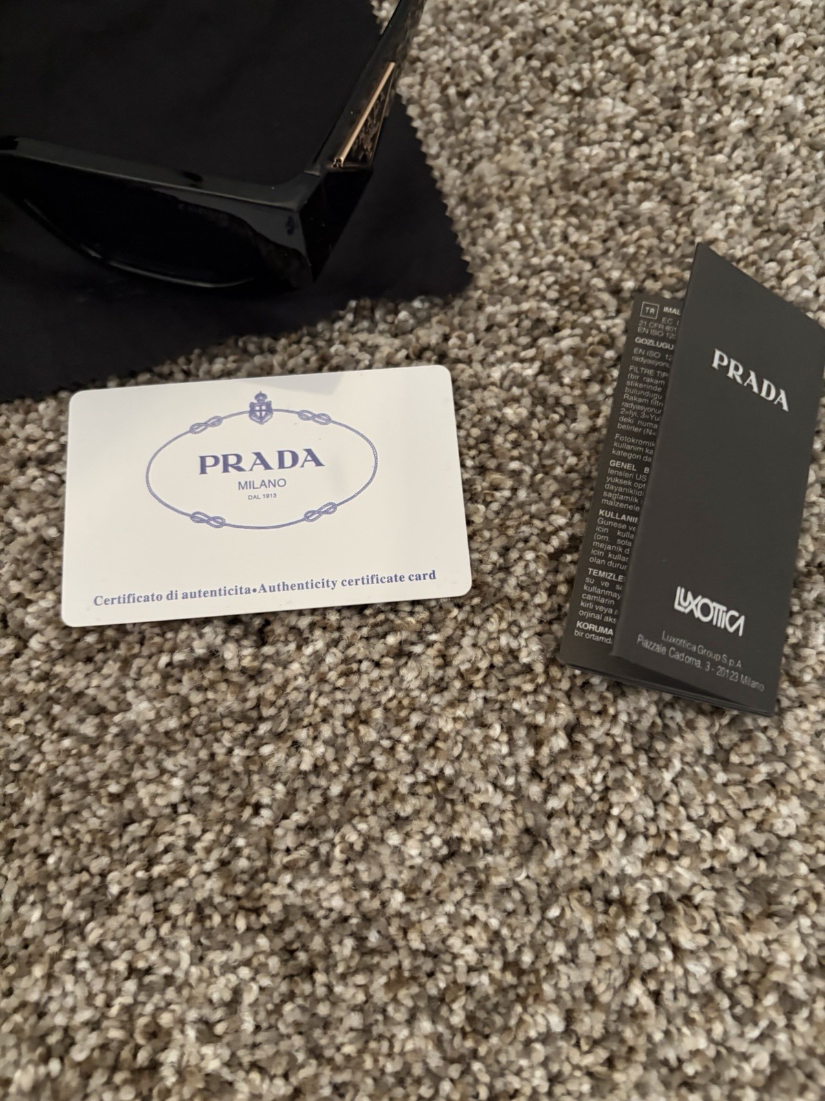 PRADA Unisex Gold Square Sunglasses Milano Black Frame Black Lens (with box +)