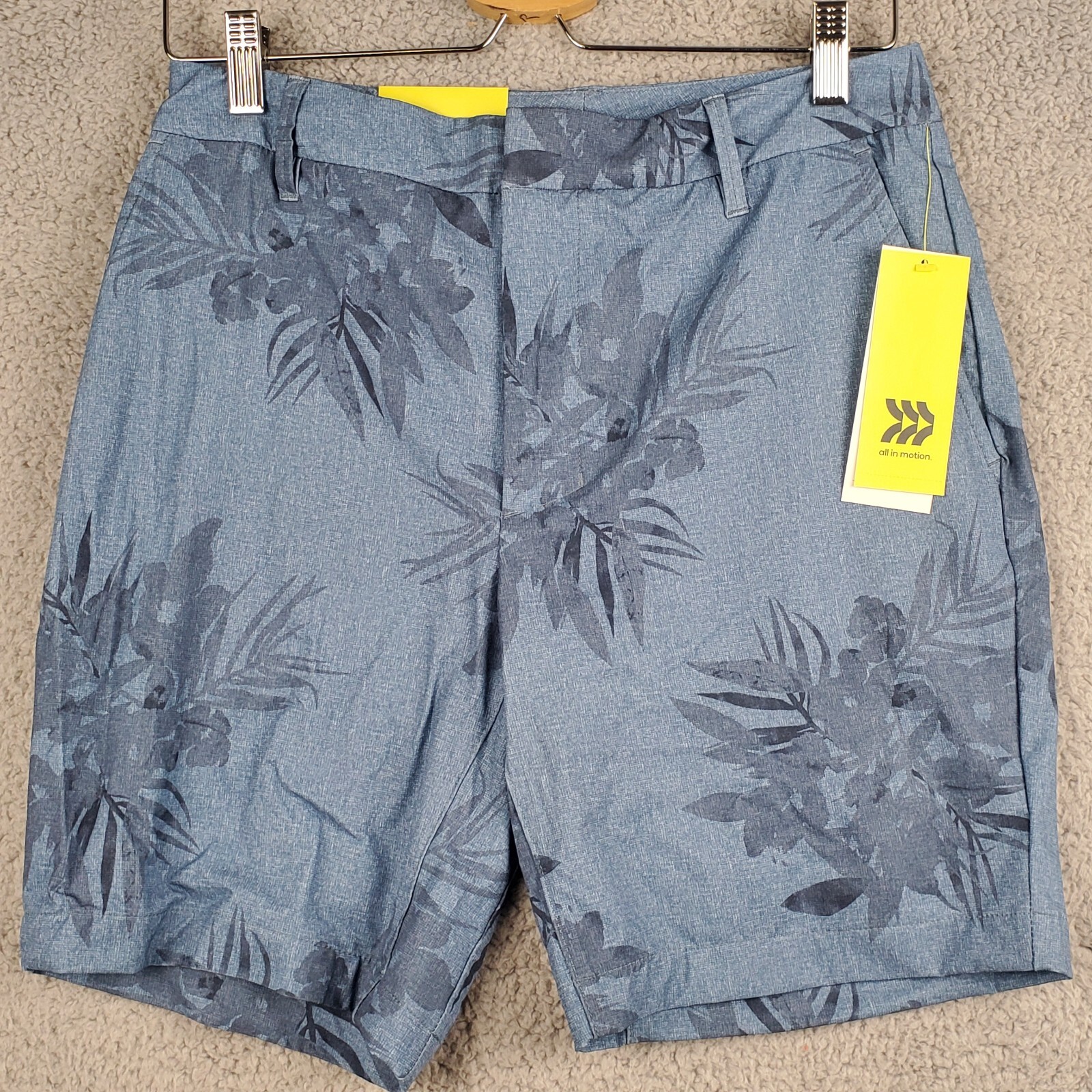 All In Motion Men’s Shorts 30-40 Blue Navy Palm Tree Print Athletic Golf Stretch