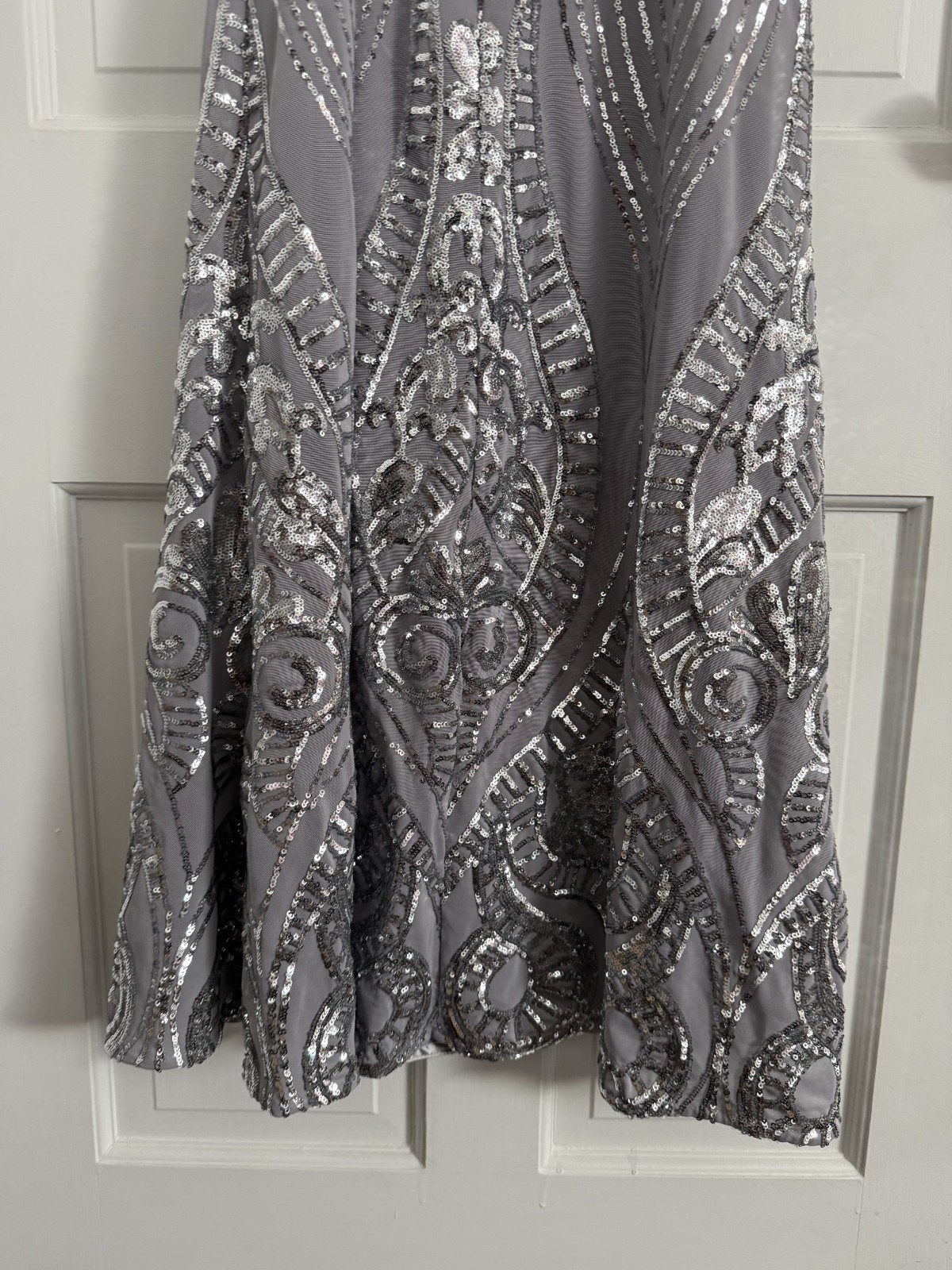 Brand New (NWT) Silver Sequin Formal Gown Floor Length Halter Neck, Size 8