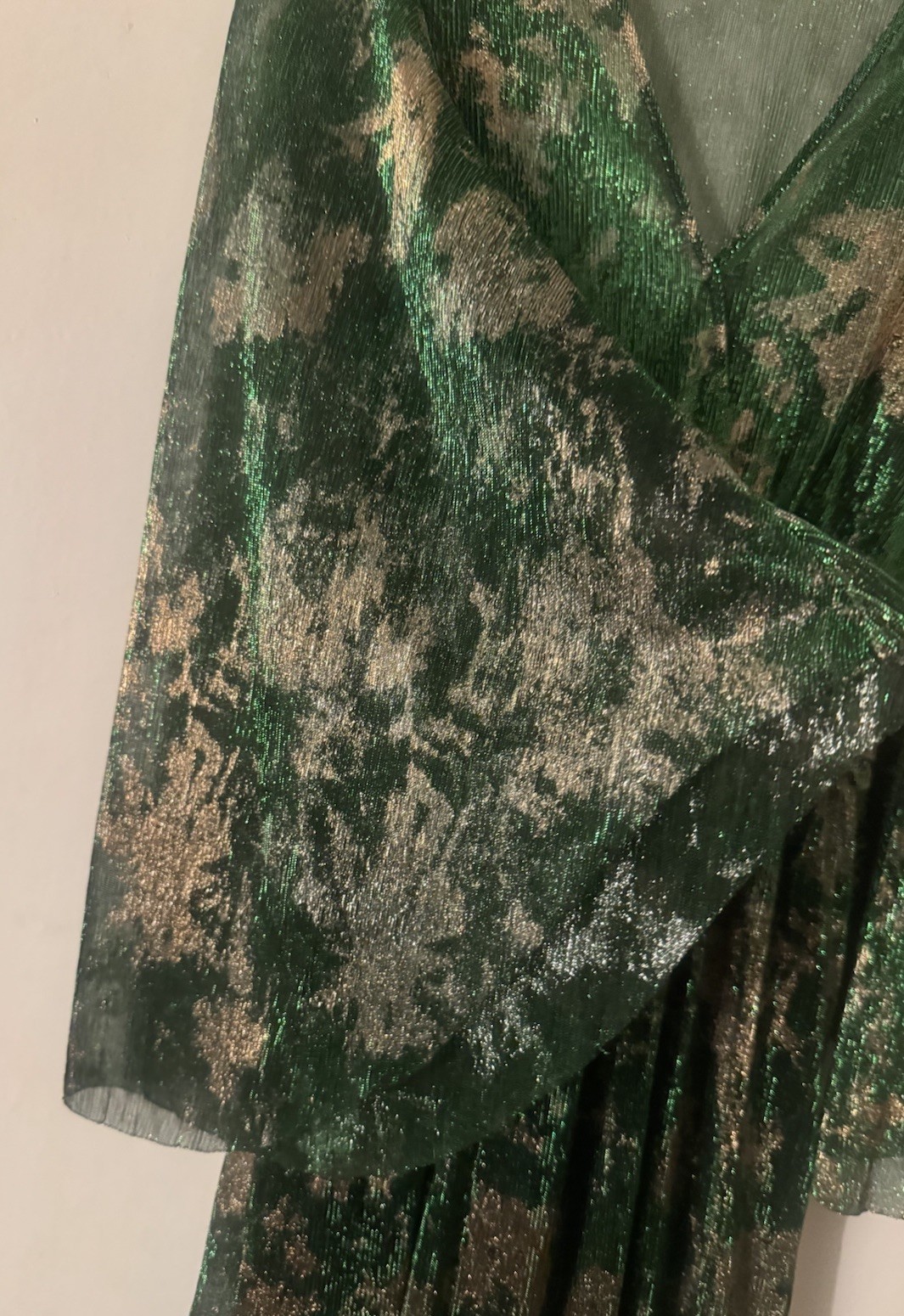 BA&SH Vert Green Gold Bronze Metallic VIANCA Grecian V-Neck Maxi Dress Sz 2 US8