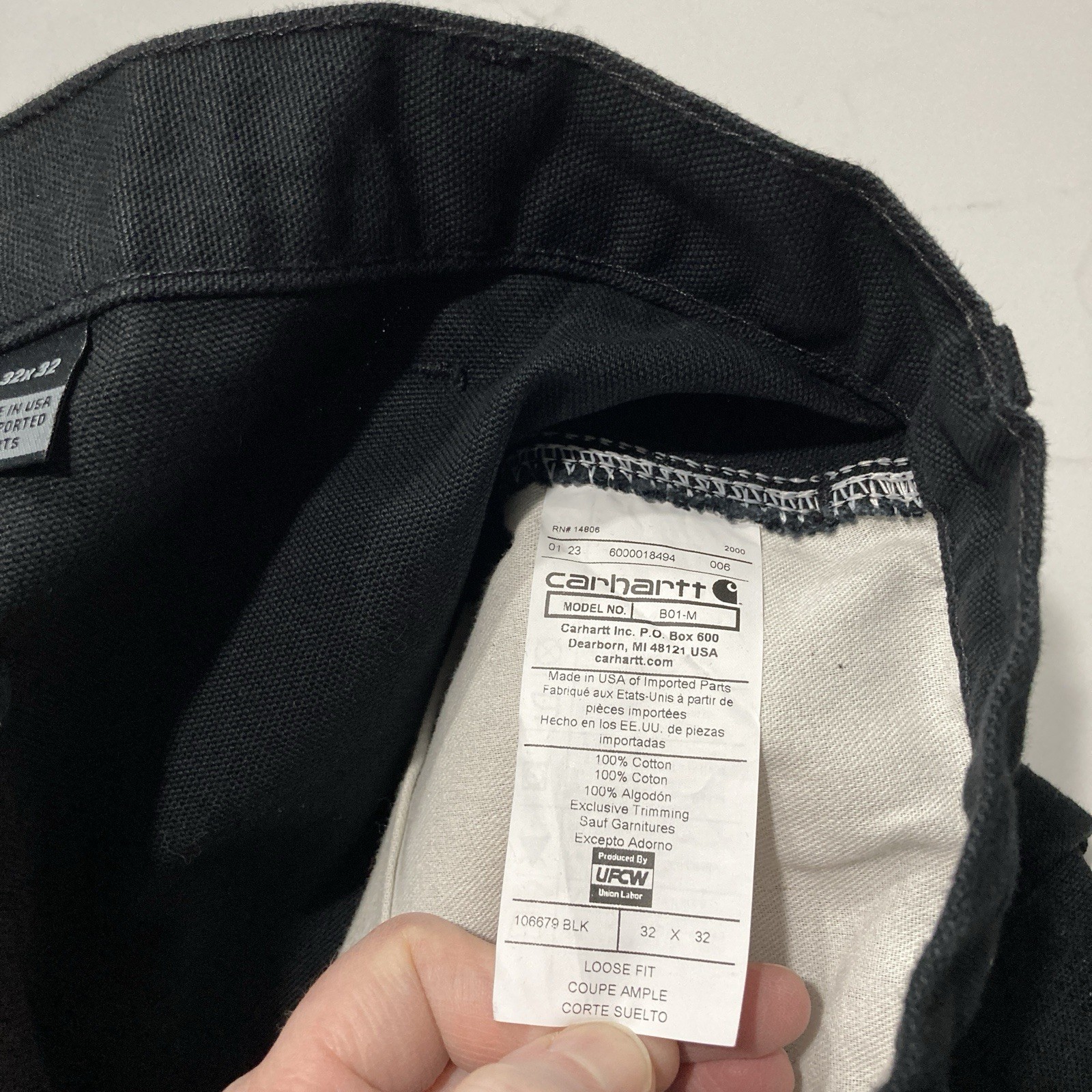 Carhartt B01 BLK Double Knee Work Pants Mens 32×32 (Fits 31×31) Loose Fit