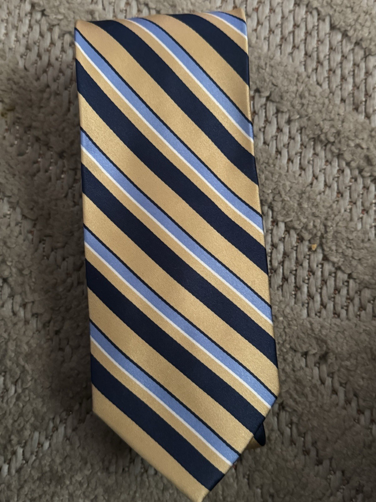Necktie 100% Silk, Striped Navy Blue And Yellow/gold Tones