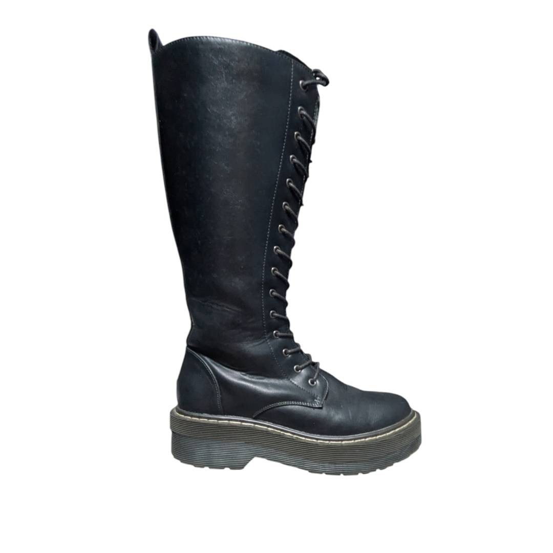 No Brand 15-Hole Platform Lace-Up Boots Side Zip Black 23.5cm Super Excellent
