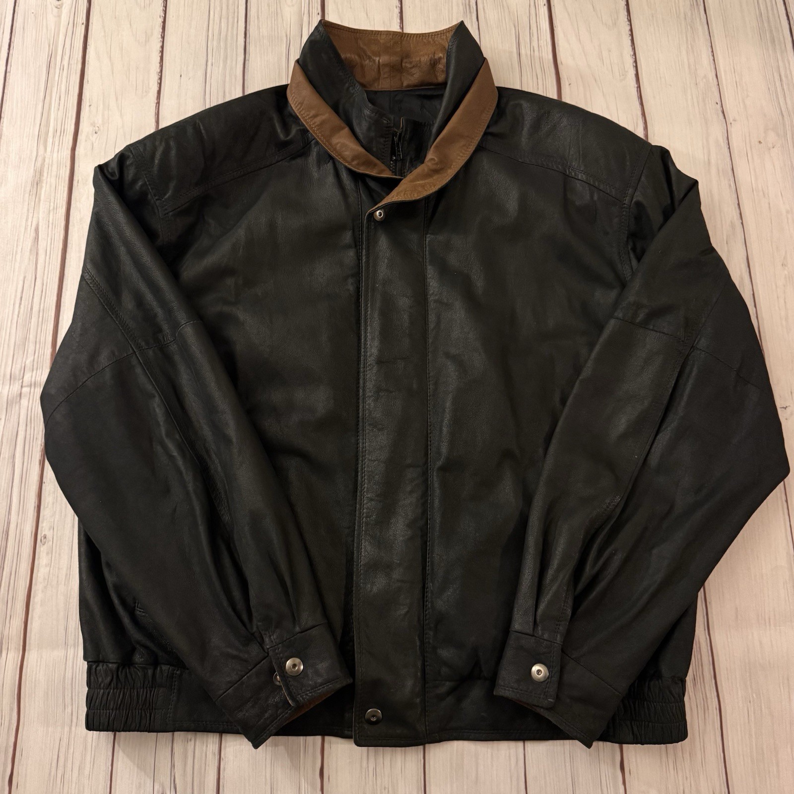 Remy Men’s Black Jacket Size 44 Zipper Button Stand-Up Collar Lined 80s Vintage