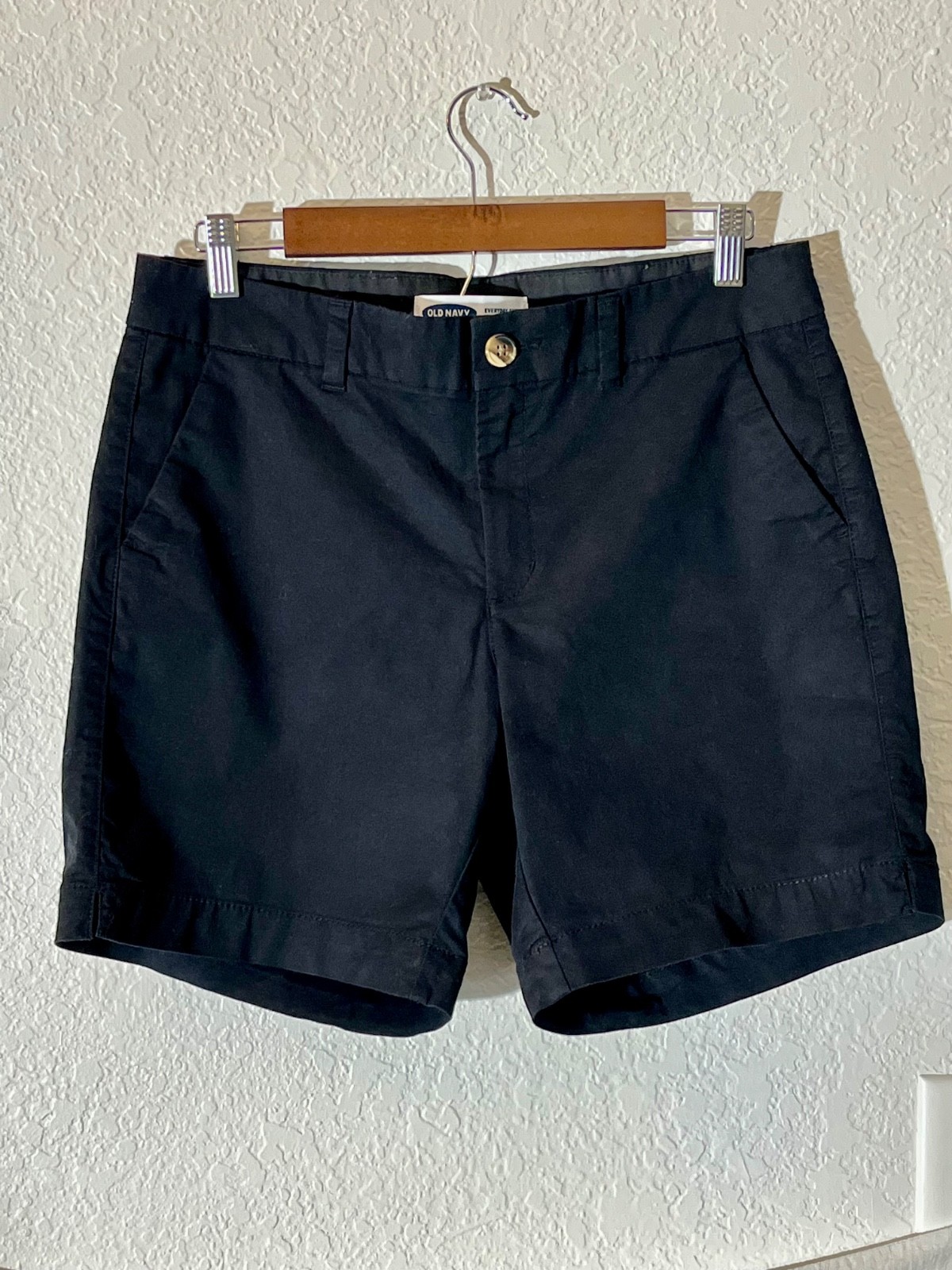 clothing women black shorts old navy medium length slightly worn