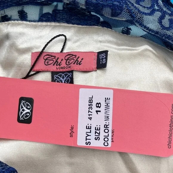 NWT Chi Chi London ivory tulle and navy lace over the tulle Kelsey dress sz. 18
