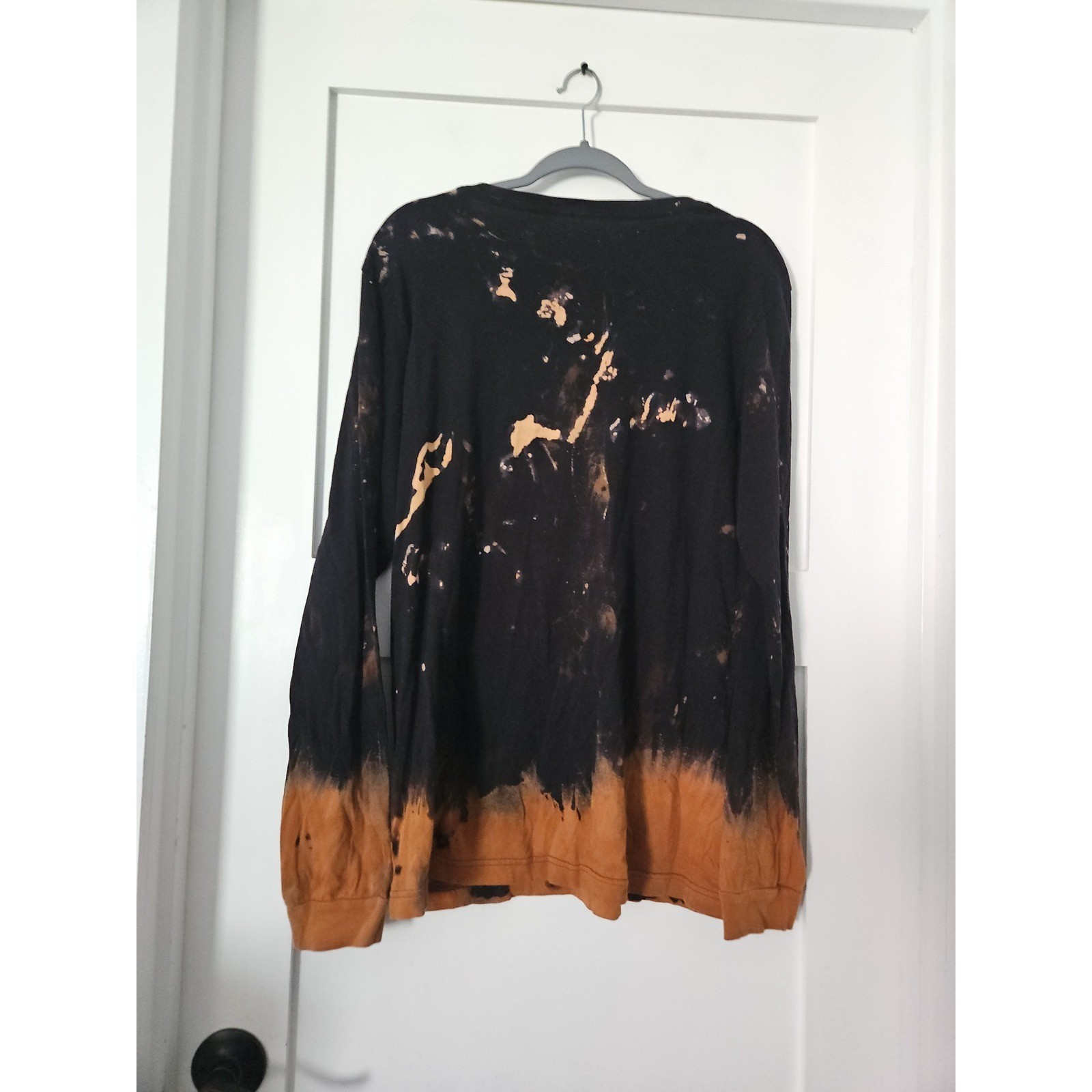 One24 Rags Bleached Thunderbird Graphic Tee Large Black Orange Acid Wash Grunge