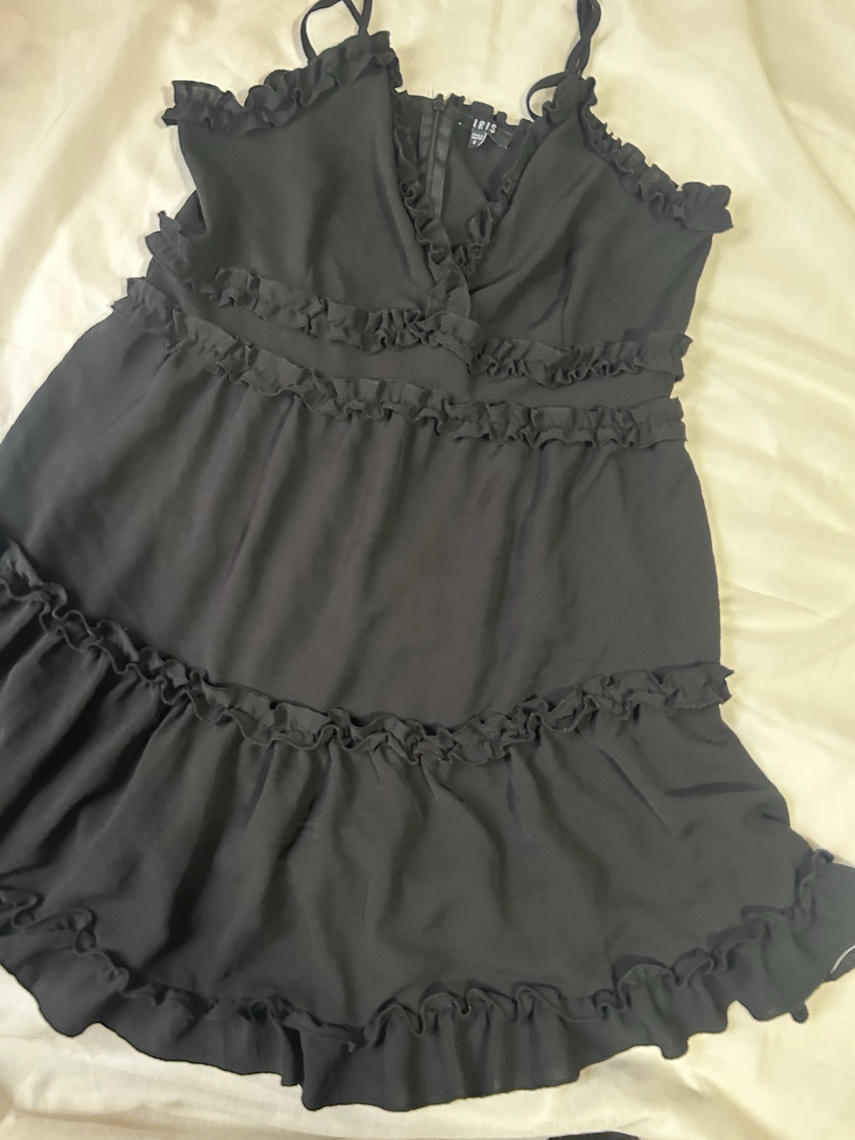 Iris Tiered Ruffle Black Spaghetti Strap Formal VTG Dress Size Large EUC Y2K