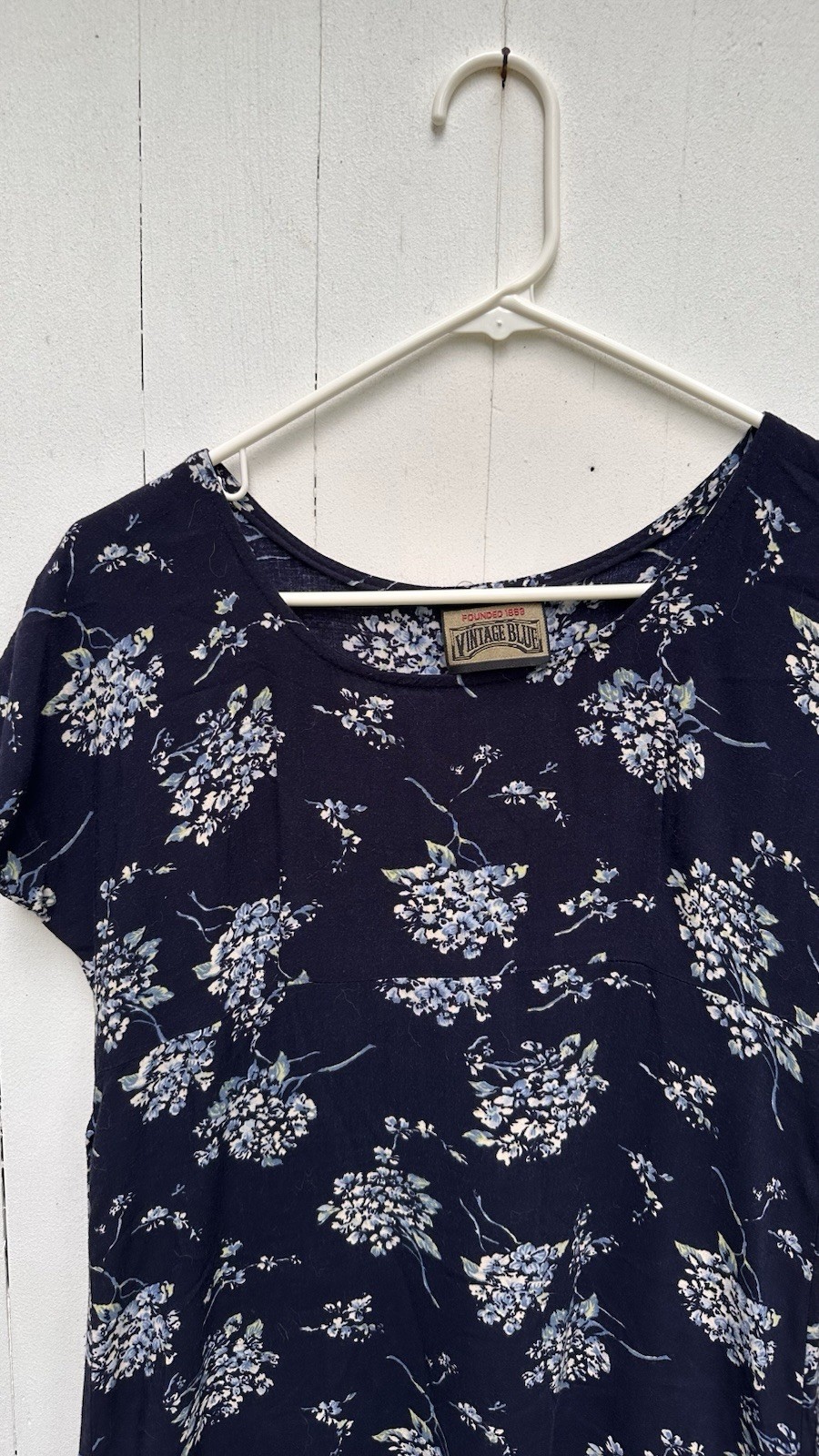 Vintage Blue Navy Blue and Hydrangea Cottagecore Midi Dress with Tie Detailing