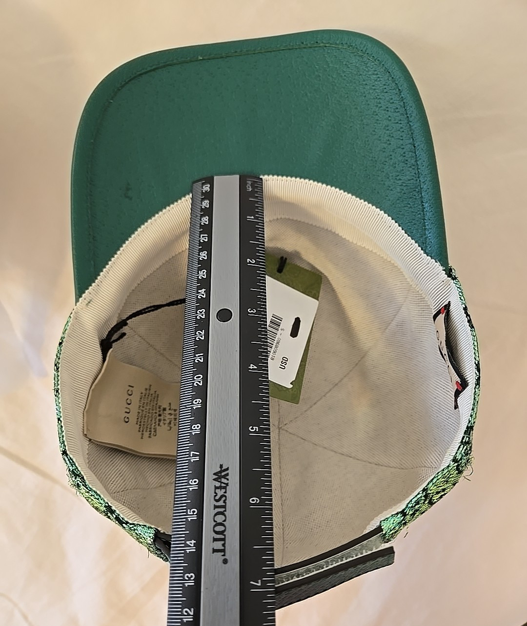 GUCCI GG Hat Cap Santa Barbara Green Metallic Adjustable Size M 57cm