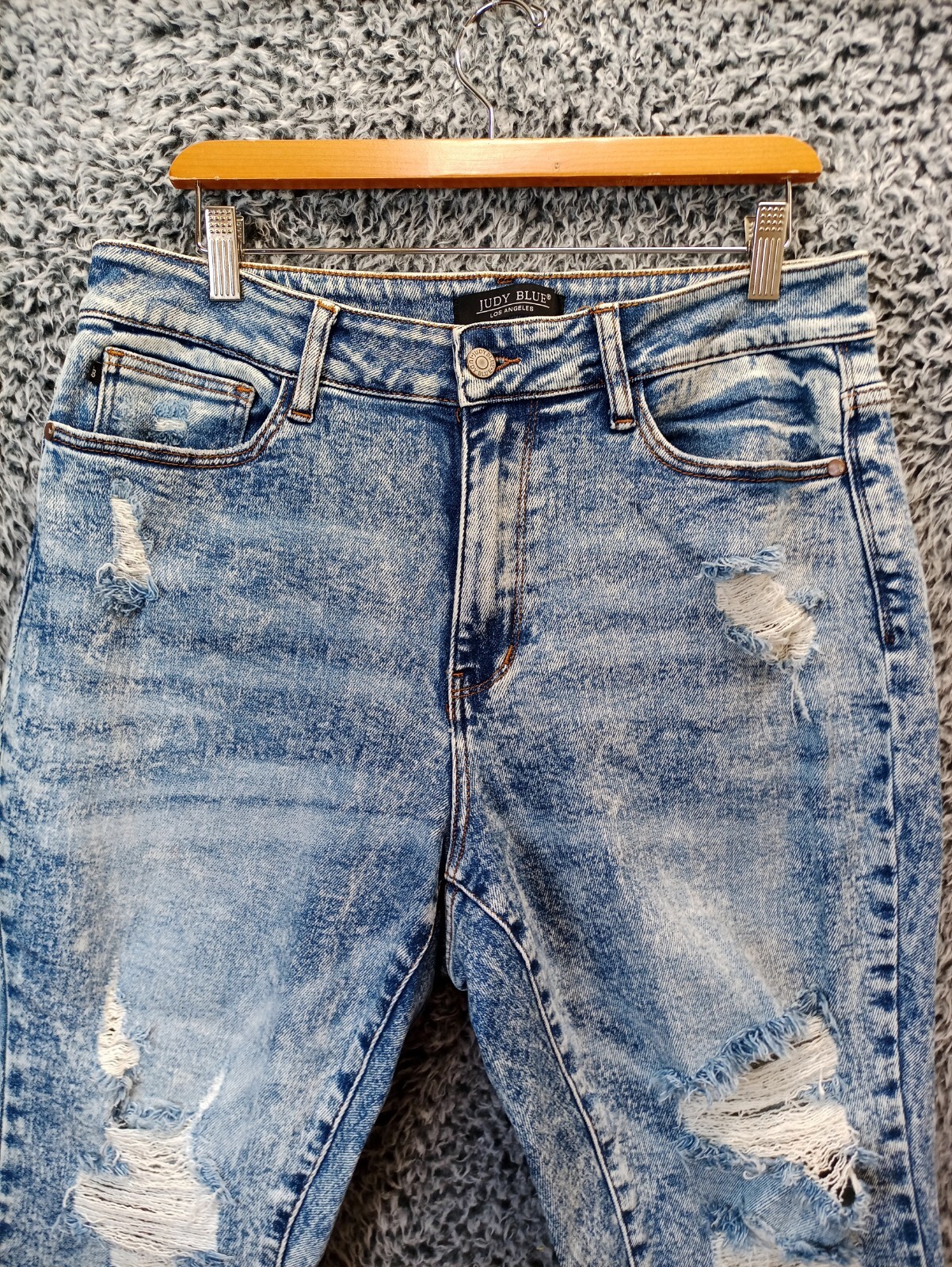 JUDY BLUE Jean Women 14W Blue Bleached Skinny Leg Boyfriend Fit High Rise