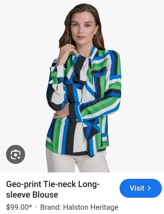 Halston Heritage Geo-print Tie-neck Long-Sleeve Blouse Parakeet Multi