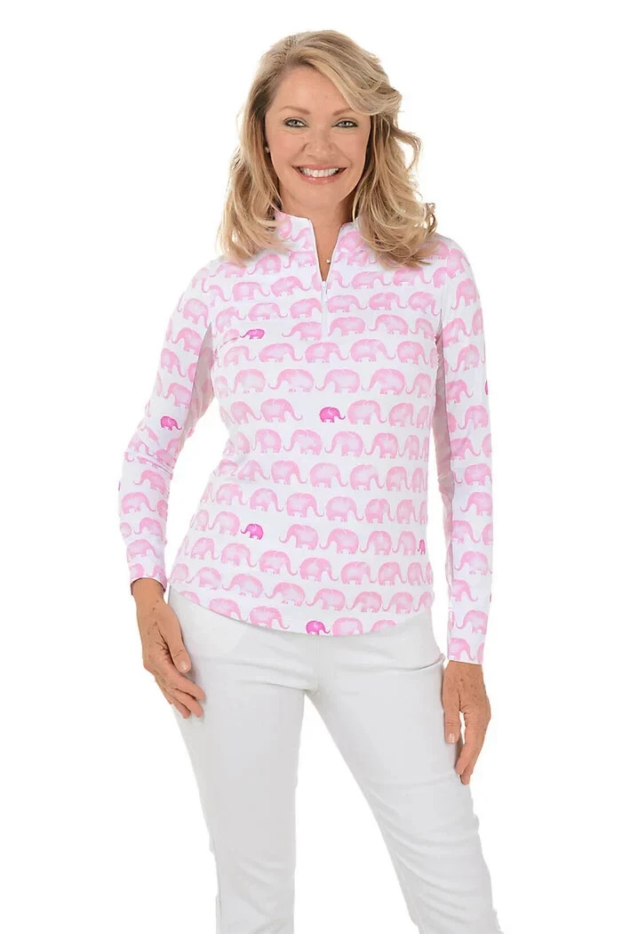 IBKUL Velma Pink Elephant Mock Neck Top Size M L Xl Long Sleeve Womens Golf