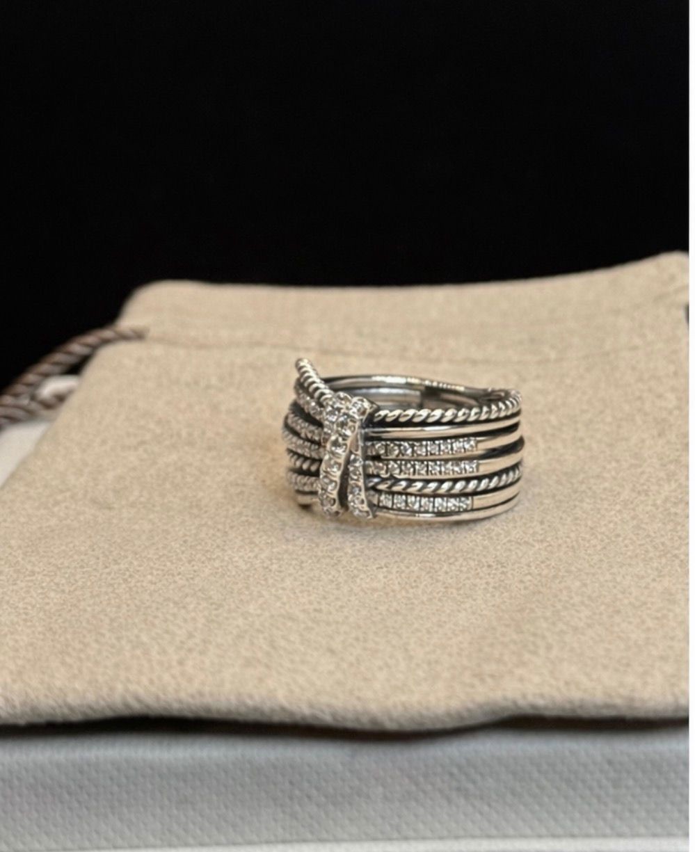David& Yurman Sterling Silver 925 Angelika 15mm Pave .67ct Pavé Ring Size 7