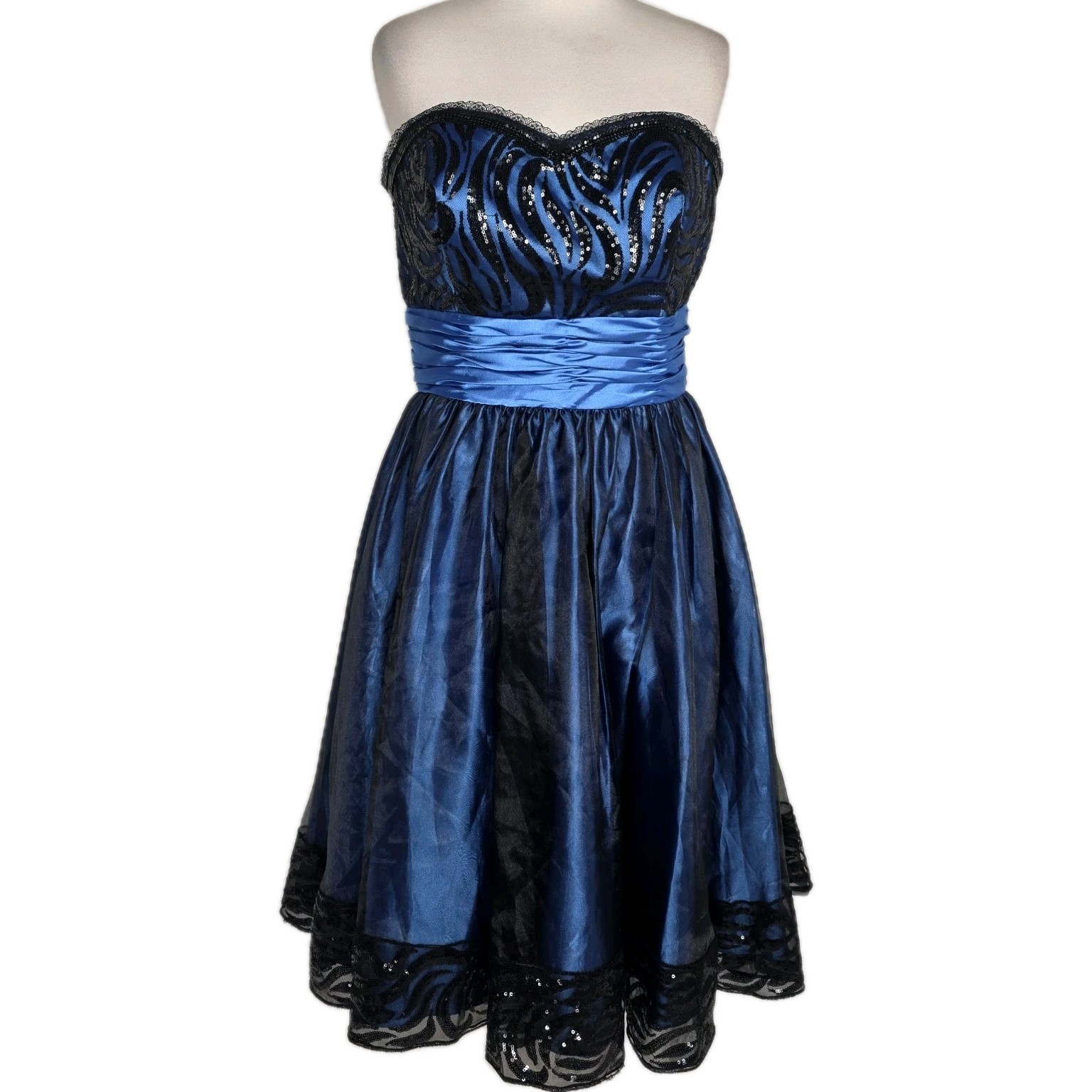 Ruby Prom Strapless Blue Black Sequin Party Dress UK 12 14 Prom Cocktail
