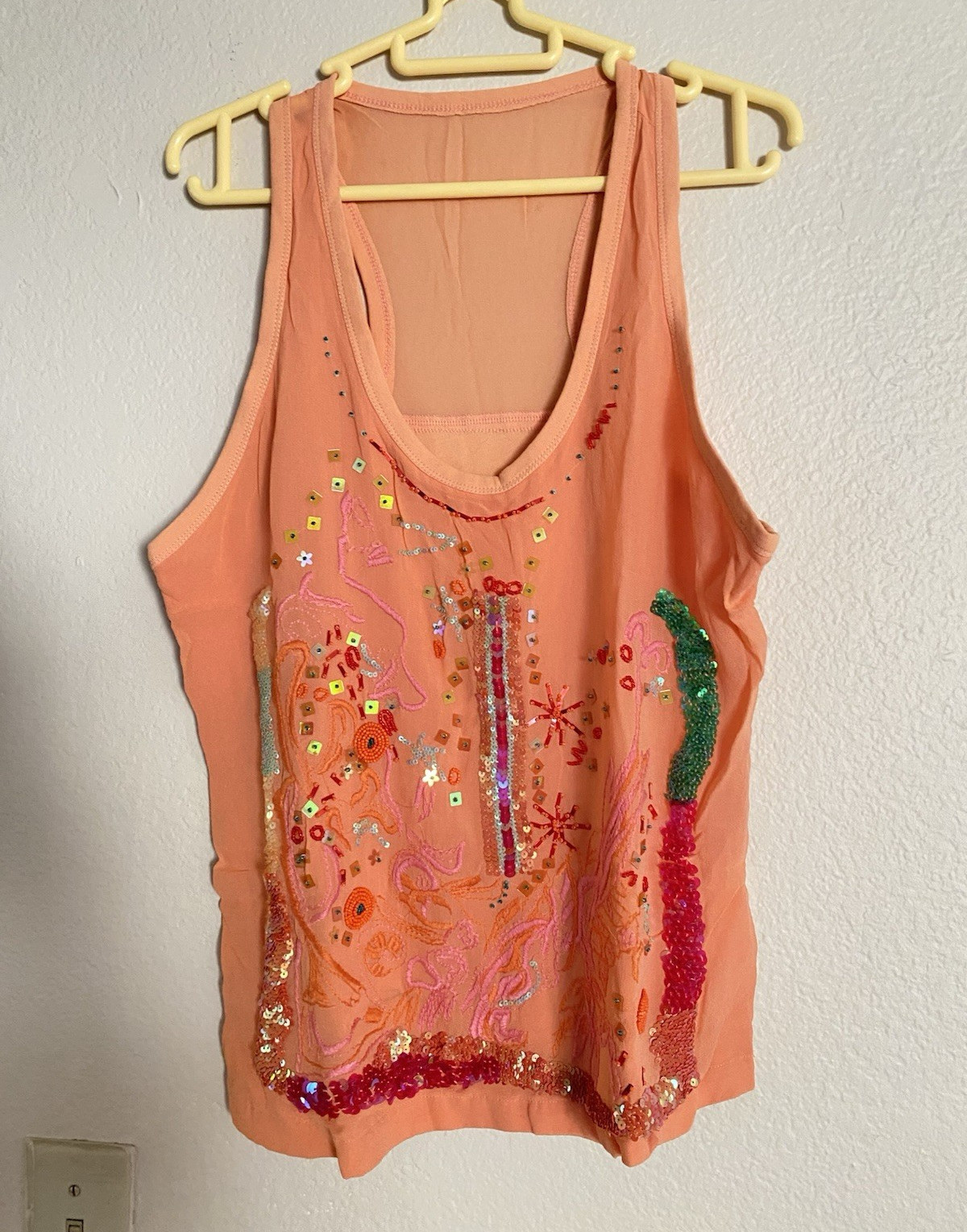 JNBY Women’s Maternity Peach Sheer Mesh Silk Sequin Tank Top Scoop Neck M