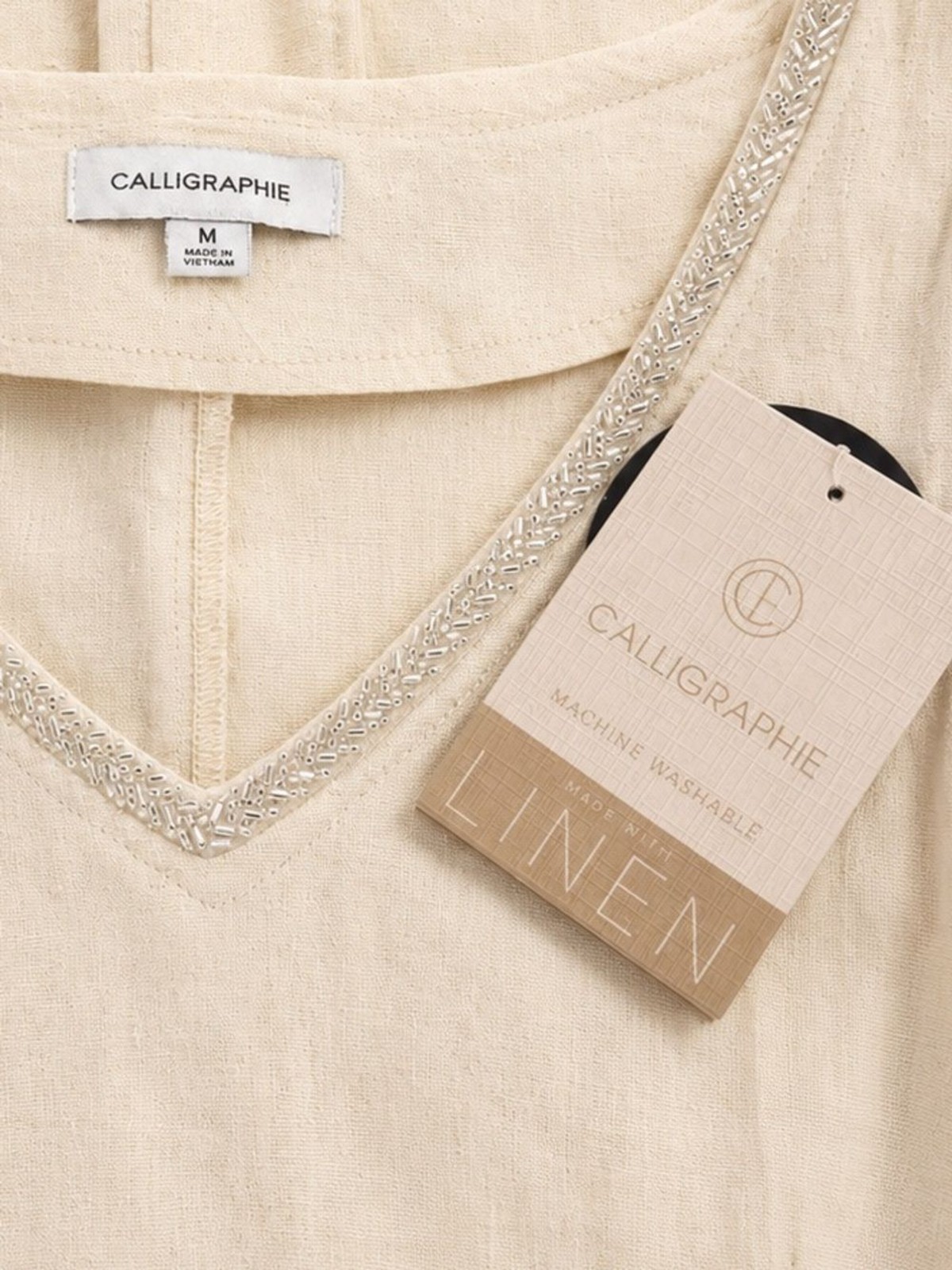 Linen Blouse Sleeveless Ivory Nutural Color Top M Size