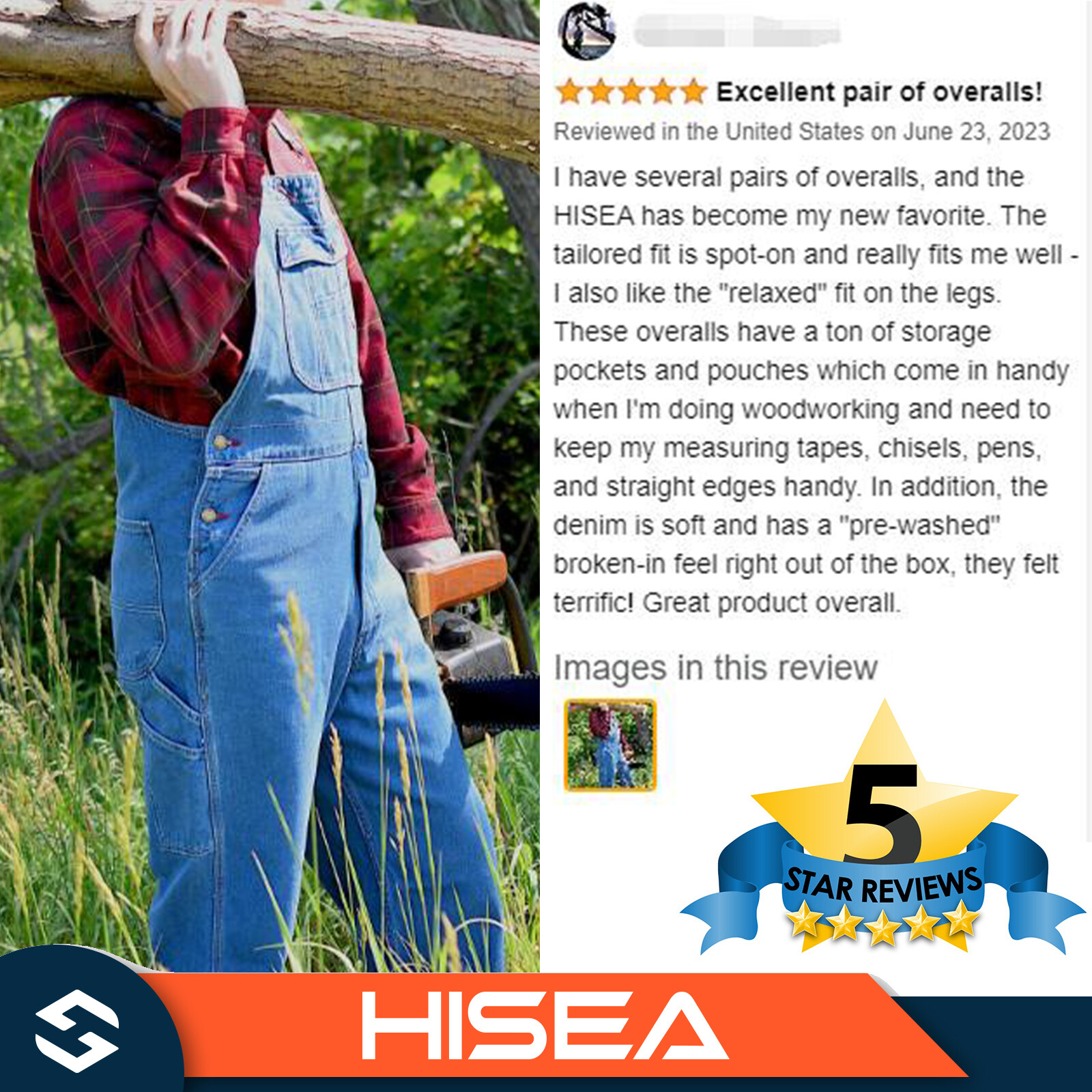 HISEA Men’s Bib and Brace Carpenter Overalls Dungarees Heavy Duty Workwear Jeans